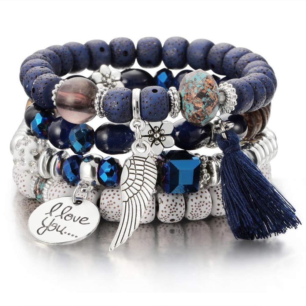 4Pcs Bohemian Beaded Bracelet Set for Women - Colorful Wing Bead Bangles, Handmade Jewelry Gift for Party, Festival & Everyday Wear