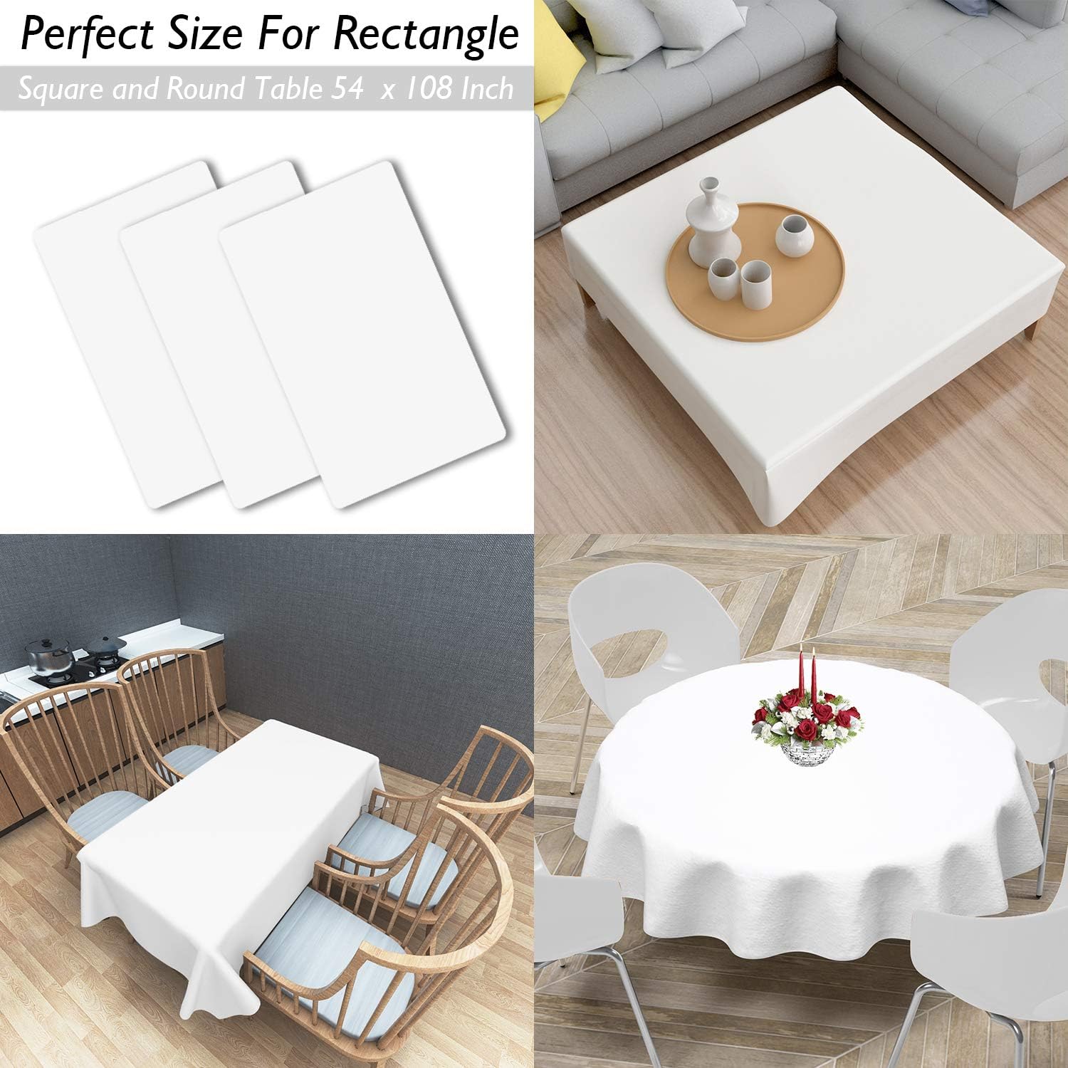 3 Pack Disposable Plastic Tablecloths for Rectangle Tables 54