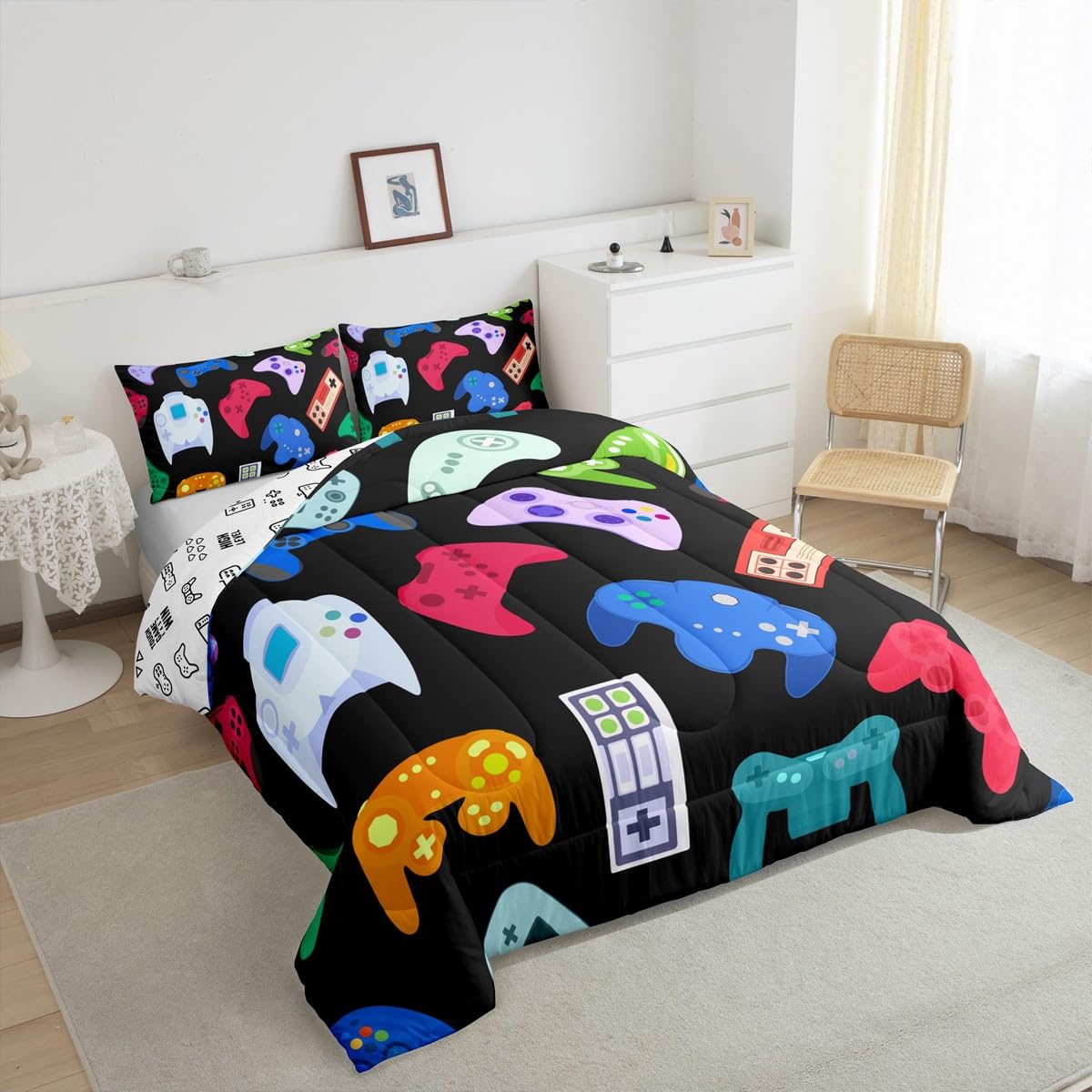 Erosebridal King Boys Gaming Bedding Set - Colorful Comforter for Toddler Bedrooms