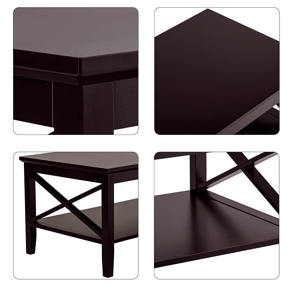 ChooChoo 40-inch Espresso Wood Coffee Table with Thicker Legs & Storage - Modern Living Room Furniture for Small Spaces, Home Decor, and Family Gatherings