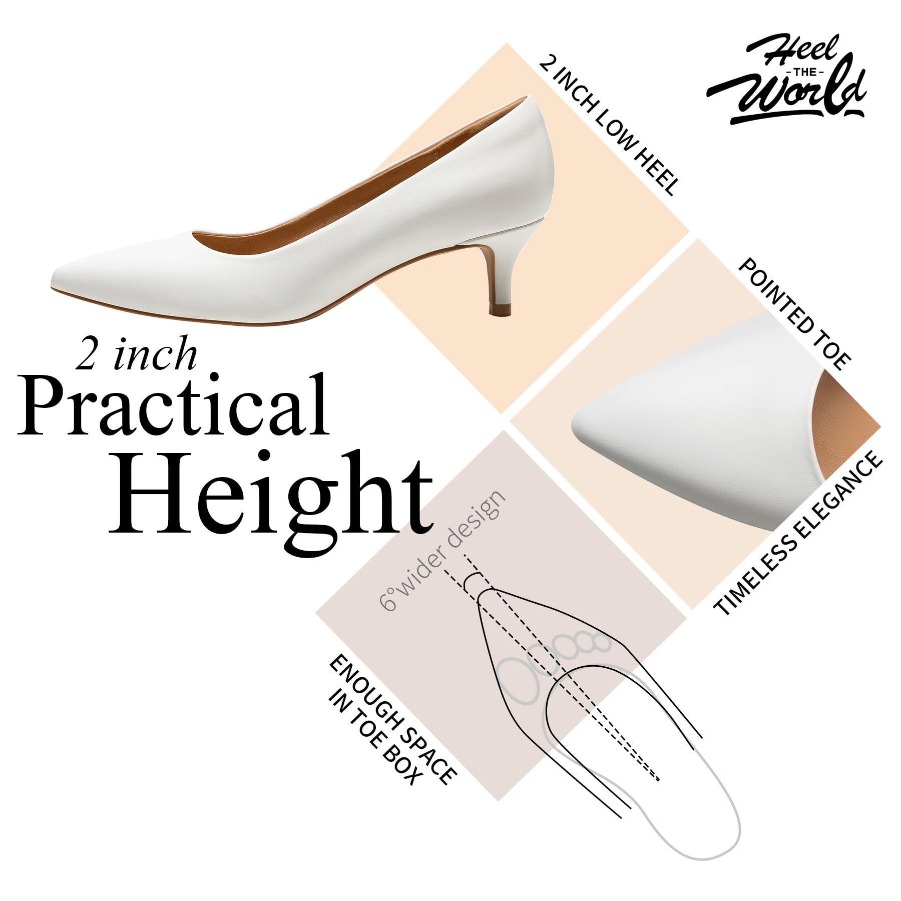 Heel The World Women's Pumps - 2 Inch Kitten Heels in Black, Nude, White, Gold & Brown | Comfortable Dress Shoes for Office, Wedding & Formal Events