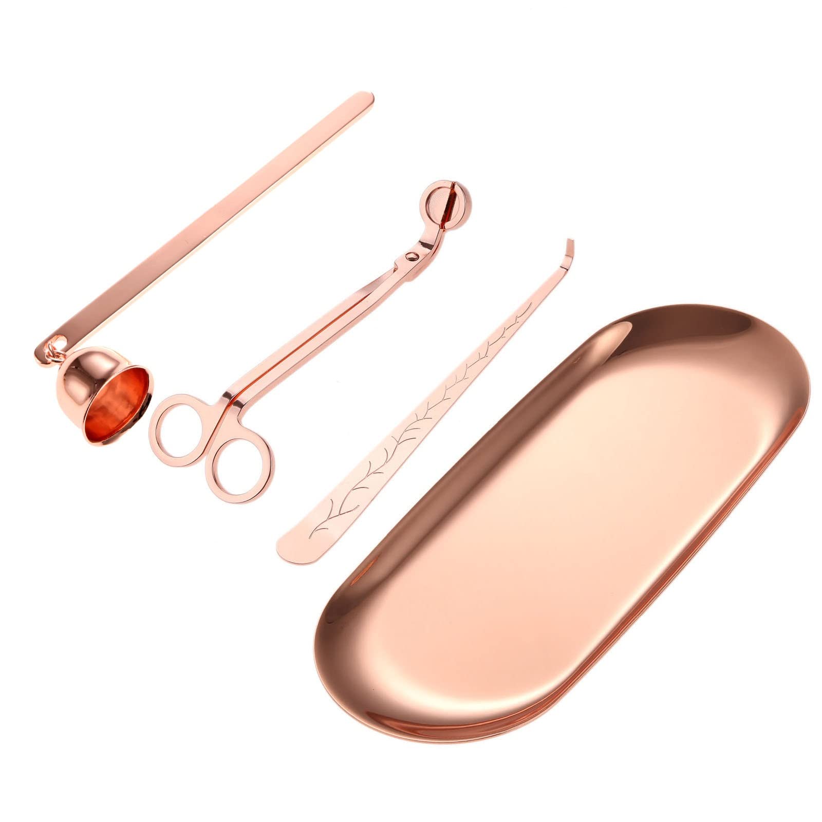 LOYE 4-Piece Stainless Steel Candle Accessory Set with Storage Tray - Includes Wick Trimmer, Snuffer & Dipper Tools - Premium Candle Care Kit for Home, Spa & Meditation (Color: Chrome)
