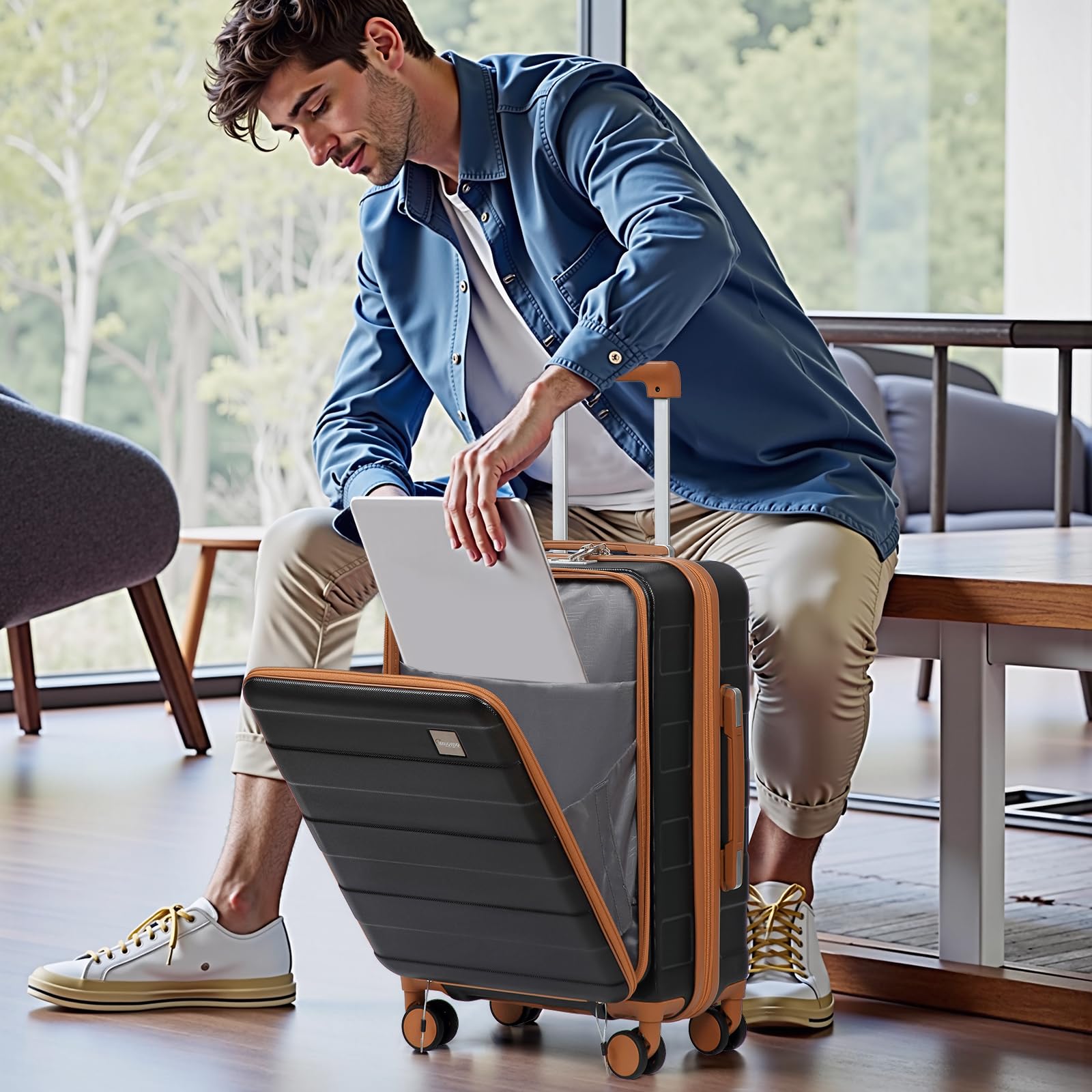 imiomo 20 Inch Hard Shell Carry on Luggage - Airline Approved TSA Lock Spinner Wheel Suitcase with USB Charging Port for Travel, Black | Perfect for Business Trips & Weekend Getaways