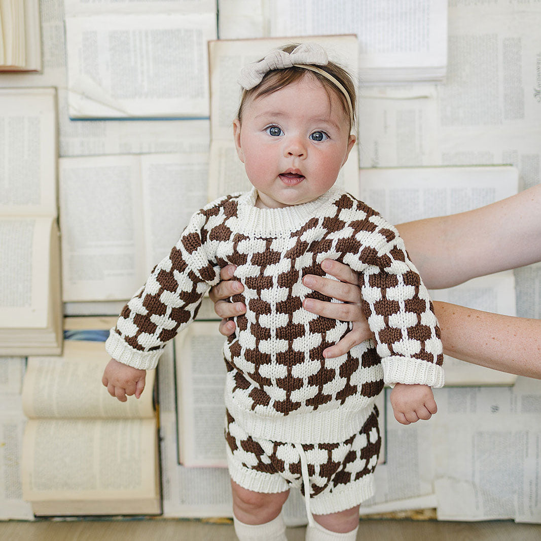 Soft Knit Bloomers in Brown & Cream - Comfortable Baby Pants for Playtime & Photo Shoots