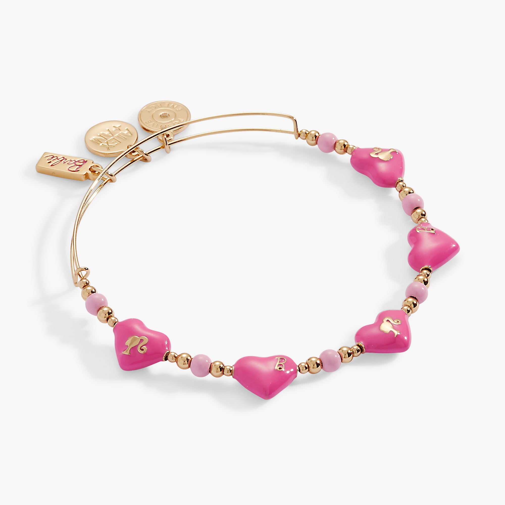 Barbie™ Logo Heart Beaded Bangle Bracelet for Women & Girls - Trendy Fashion Jewelry Gift for Birthday, Valentine's Day & Everyday Wear