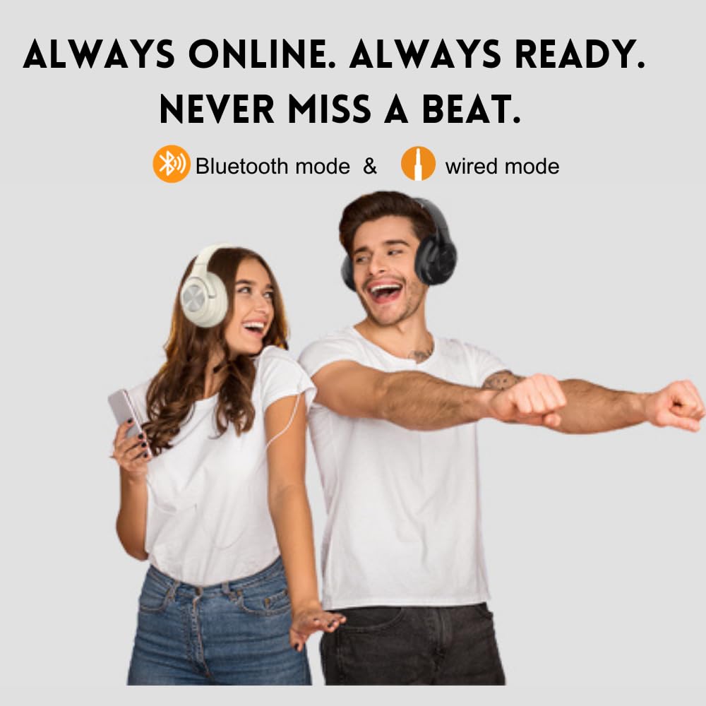 Wireless Bluetooth Headphones Over Ear - 70 Hours Playtime, HiFi Stereo, Deep Bass, Foldable, Lightweight with Soft Earmuffs & Built-in Mic - Perfect for Phone Calls, TV, Travel & Commuting