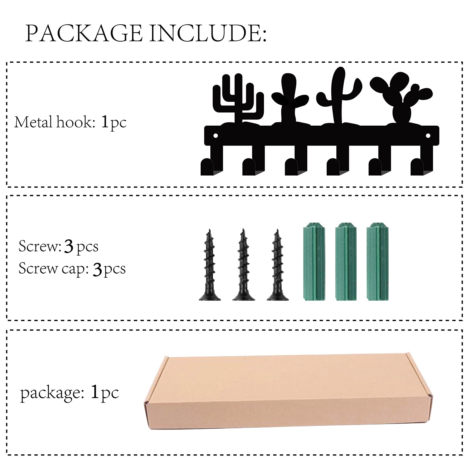 GORGECRAFT Cast Iron Wall Mount Key Holder with 6 Hooks - Cactus Plant Theme Coat Rack for Keys, Jewelry, Hats, Backpacks, Towels & Pet Leash - Decorative Wall Organizer for Entryway, Bedroom & Bathroom - Black