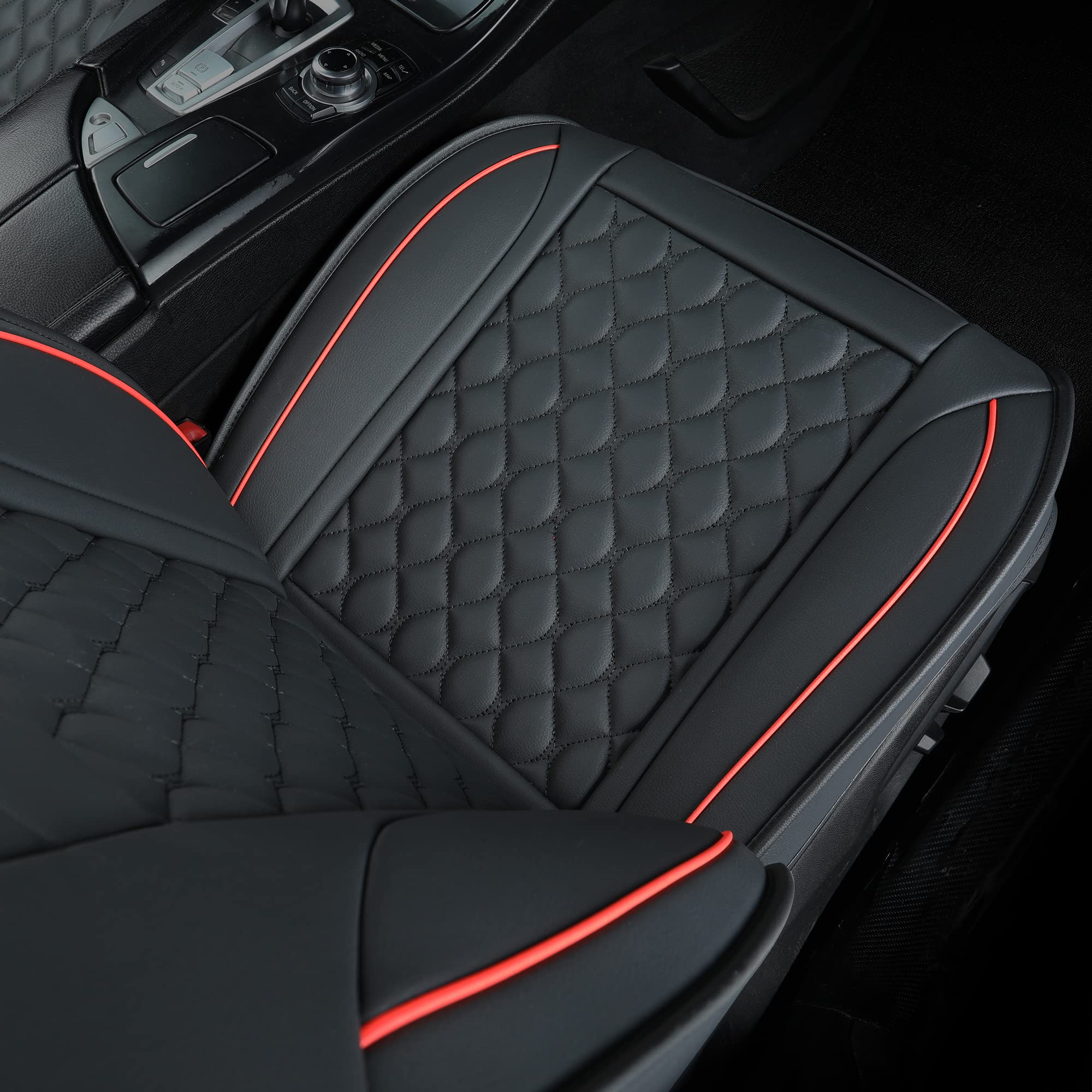 Universal Car Seat Covers Full Set - Faux Leather Auto Cushion for Most Cars, SUVs, Sedans & Trucks (5-Passenger, Black/Red) | Perfect for Road Trips, Daily Commutes & Family Protection