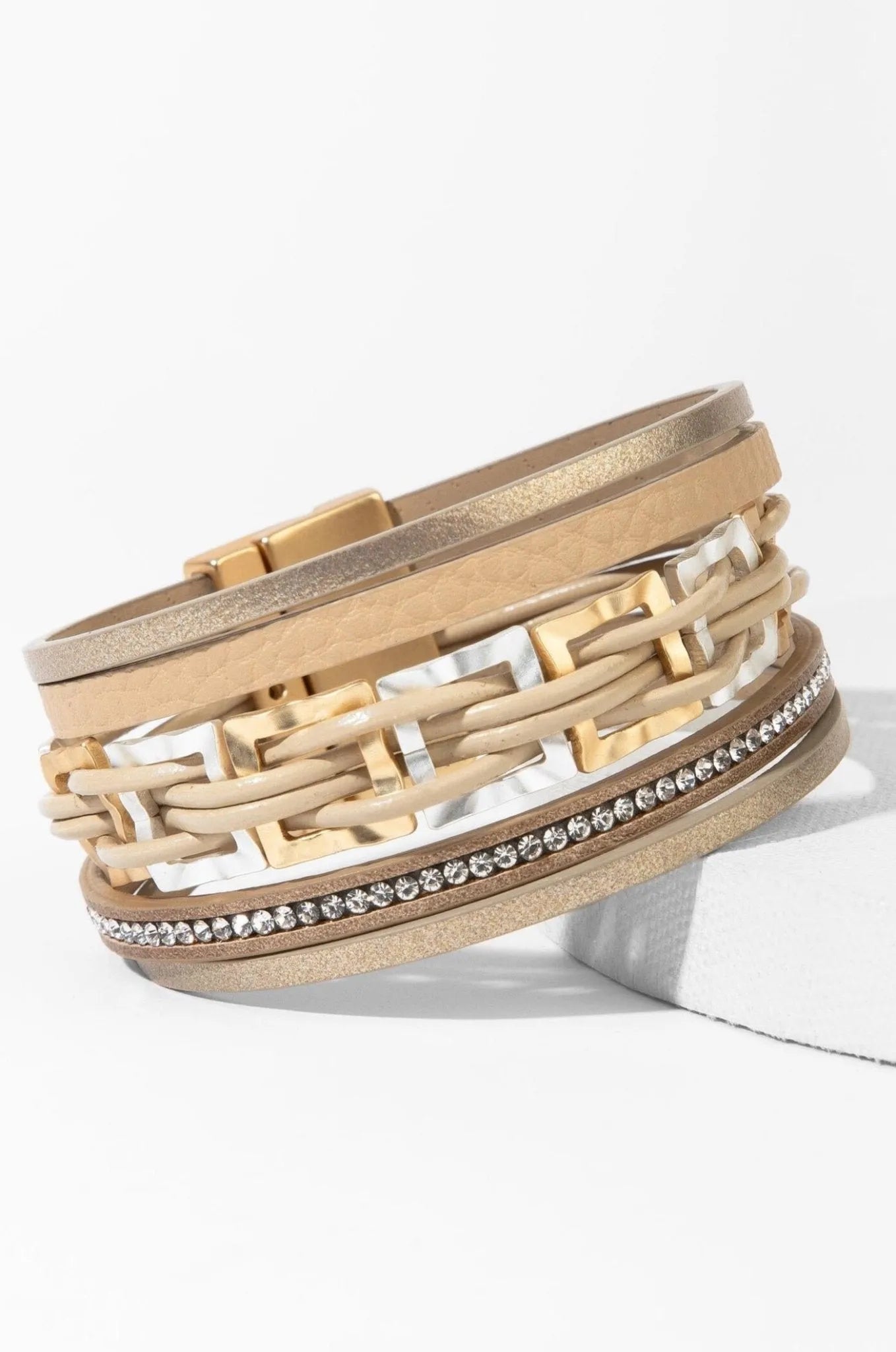 Stylish Leather Multi Strand Square Plated Bracelet for Women - Perfect for Casual Wear, Office & Evening Outfits