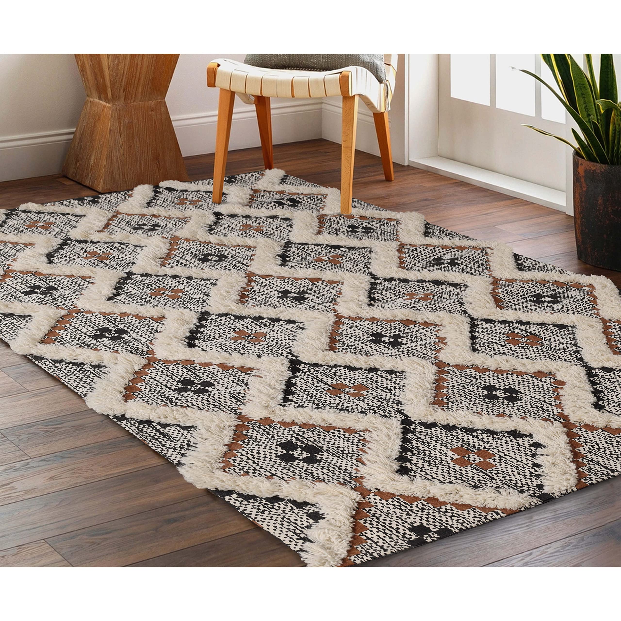 Premium Talluah Hand-Tufted Indoor Area Rug - 5' x 8' Rust-Black Printed Carpet for Bedroom & Living Room Decor | Soft Floor Mat for Cozy Home, Apartment, Dorm Aesthetic