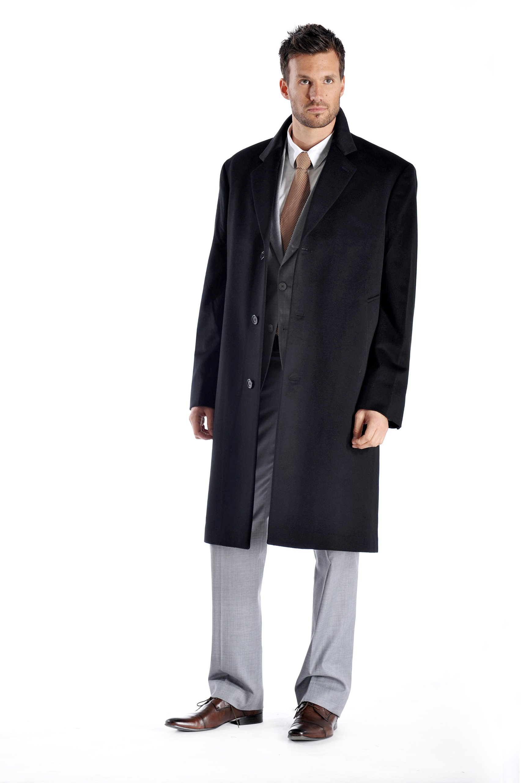 100% Pure Cashmere Men's Knee-Length Overcoat - Lightweight Soft Warm Winter Top Coat for Business & Formal Occasions | Office Work Wedding Travel Outerwear