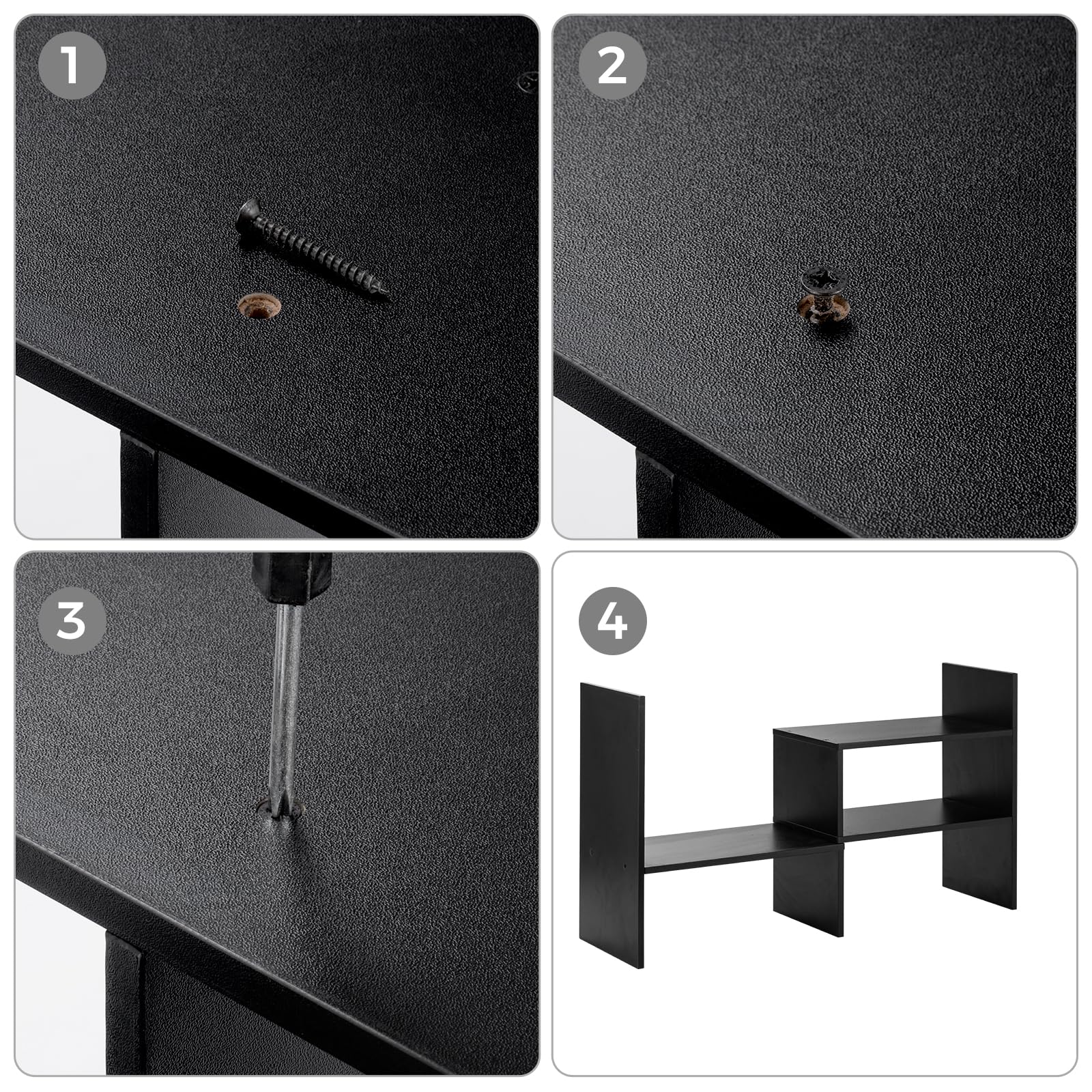 Adjustable Desktop Shelf Organizer - Expandable Bookshelf Display Rack for Office Storage | Versatile Desk Organizer with Free Style Design | Perfect for Home Office, Study Room & Workspace Organization (Black)