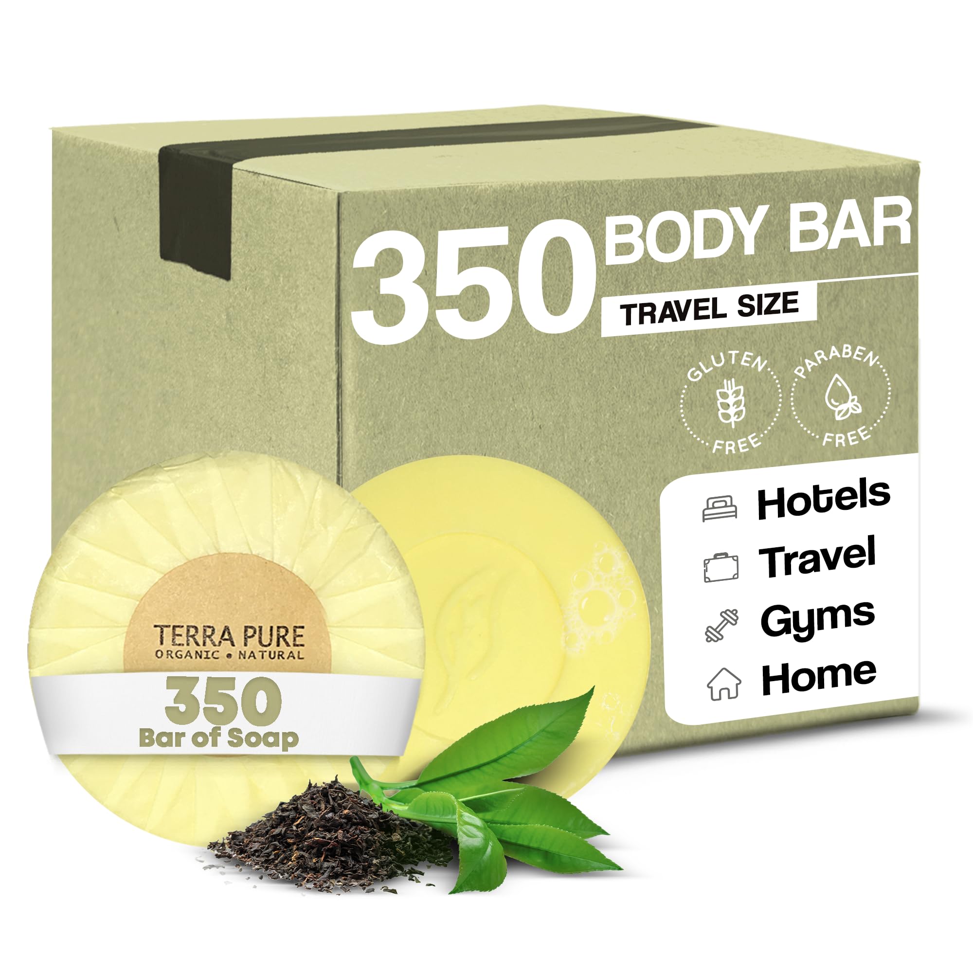 Terra Pure Bar Soap - Travel Size (1.25 oz) | Pack of 350 | Natural Hotel Amenities for Eco-Friendly Travel & Hospitality Use