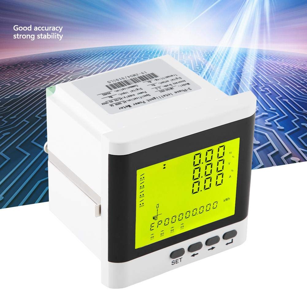 Oumefar High Precision Digital LED 3 Phase Power Meter - Programmable Watt, Volt, Amp Energy Monitor with LCD Display for Industrial & Home Electrical Systems - Perfect for Solar Panels, Generators, and Power Distribution Monitoring