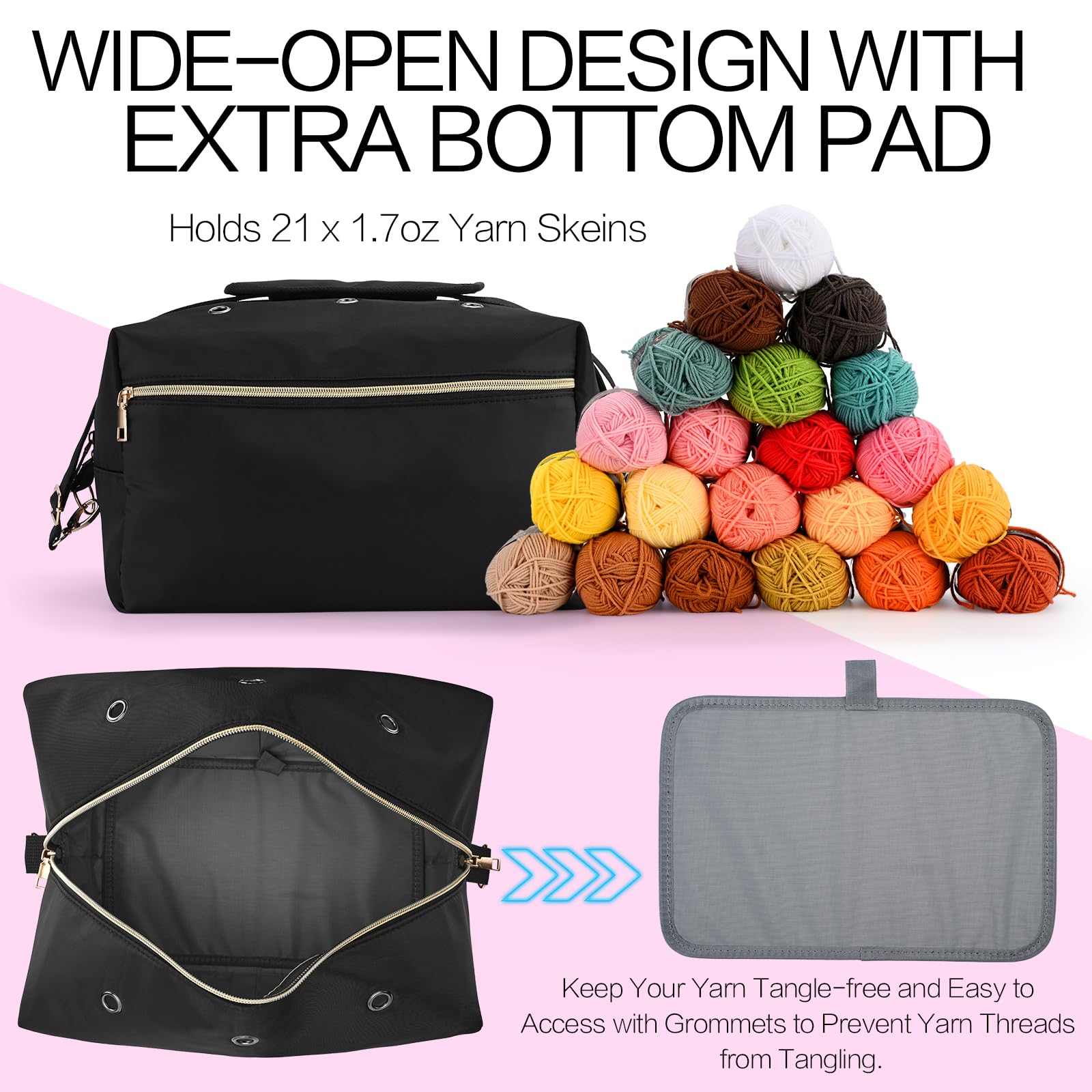 Yookee Home Yarn Storage Bag - Crochet & Knitting Organizer with Multiple Pockets for Crocheting Accessories - Perfect Gift for Crochet Lovers, Moms & Women (Black) - Ideal for Crafting, Travel & Home Organization