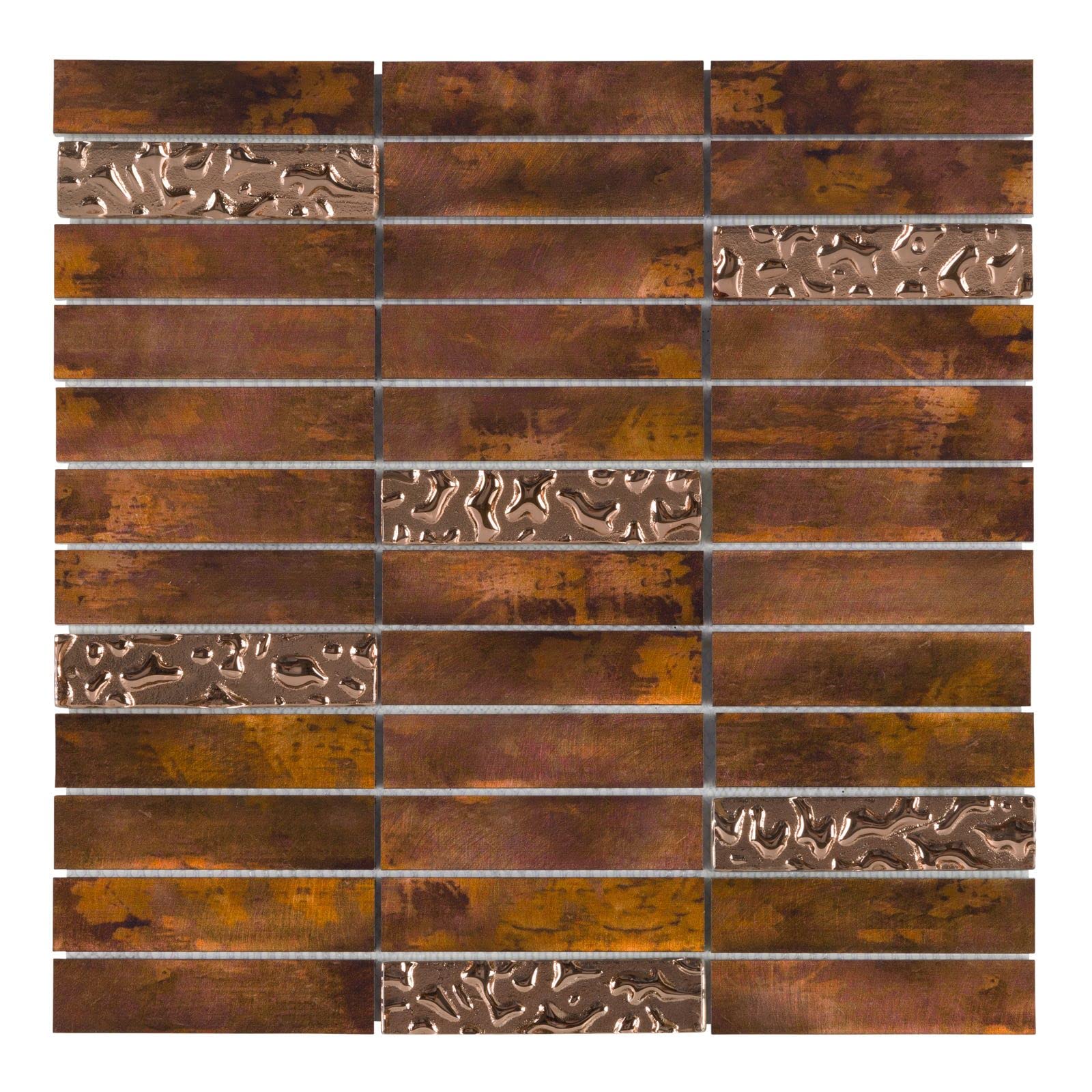Premium Stacked Brushed Aluminum Metallic Mosaic Tile with Glass Inserts - AM-596 (5 Sheets) - Mesh Mounted Backsplash for Kitchen, Bathroom & Accent Walls - Waterproof & Easy to Install for Modern Home Décor