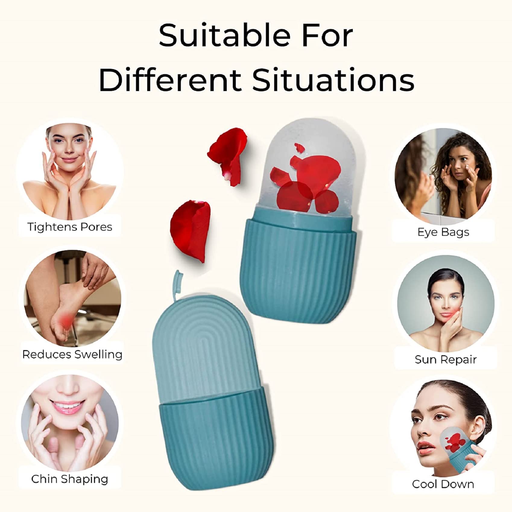 Best Silicone Ice Face Roller for Puffiness Relief - Reusable Facial Ice Roller for Eyes & Skin, Cooling Beauty Tool for Women - Perfect for Morning Routine & Post-Workout Recovery (Blue, Model E-7485)
