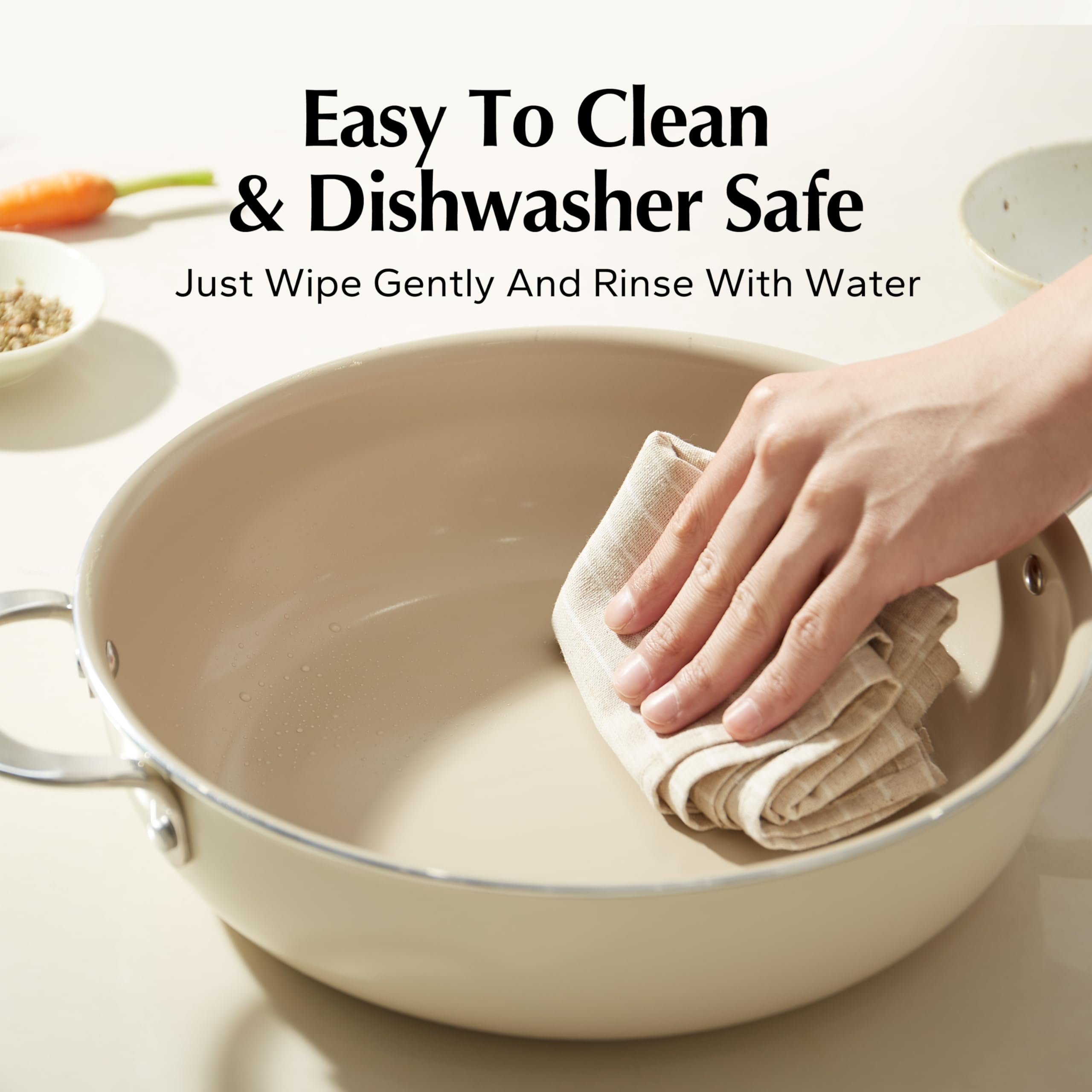 **RedChef 5QT Ceramic Nonstick Saute Pan with Lid - PFAS, PFOA & PTFE Free Deep Frying Pan, Oven & Dishwasher Safe, Helper Handle - Perfect for Sautéing, Frying & Slow Cooking**    *(Use Cases: Ideal for home chefs, frying chicken, sautéing vegetables, slow-cooking stews, and preparing healthy meals with easy cleanup.)*