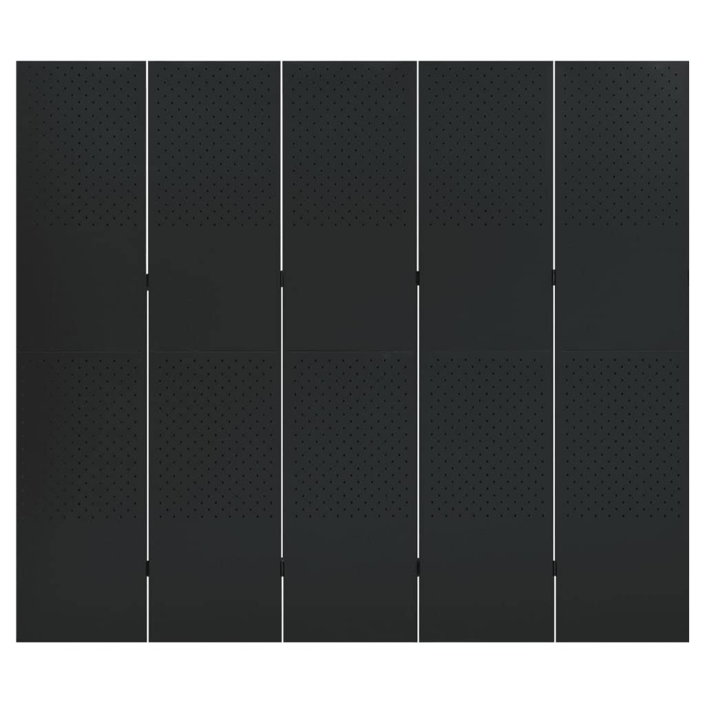 5-Panel Black Steel Room Divider Screen - 78.7