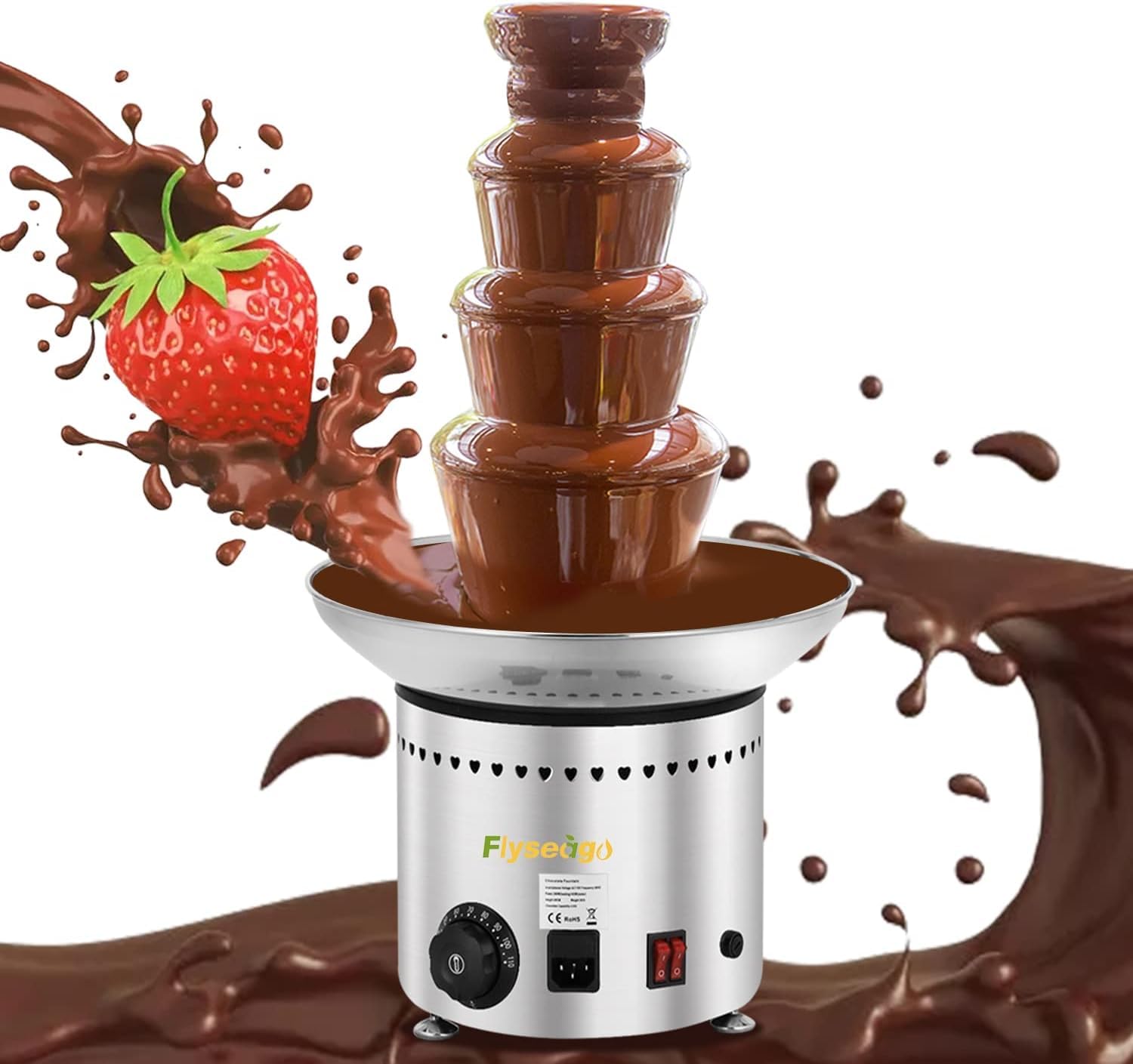 Commercial Chocolate Fountain 4-Tier 11Lbs Capacity - Large Stainless Steel Chocolate Fondue Tower with Knob Control for Nacho Cheese & Hot Chocolate Waterfall - Perfect for Weddings, Parties & Catering Events