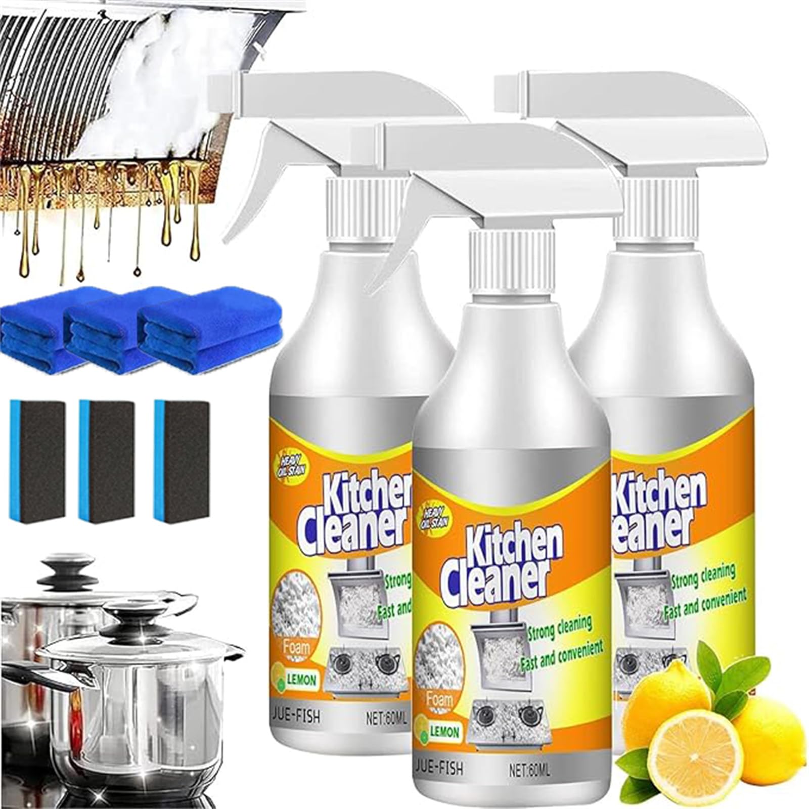 Joe Fish Kitchen Foam Cleaner - Powerful Oil & Grease Stain Remover Spray for Sinks, Stoves & Countertops - Drain Cleaner & Multi-Surface Degreaser for Home & Restaurant Use
