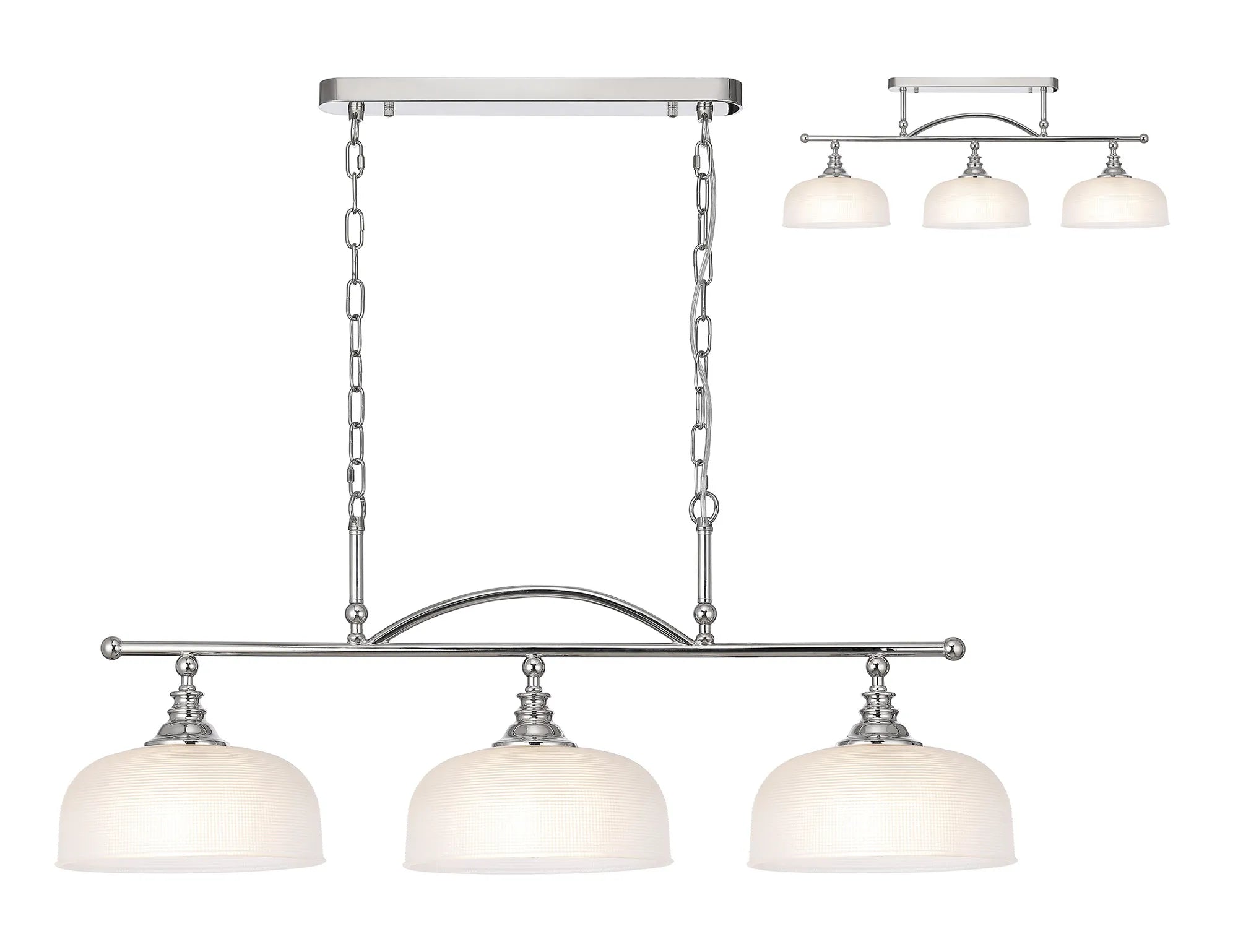 Cleron Semi Flush Mount Ceiling Light - Adjustable 2/3 Light Kitchen Lighting Fixture with E27 Socket in Satin Nickel, Polished Nickel & Antique Brass Finish - Prismatic Glass Shade for Dining Room, Bedroom or Hallway Lighting