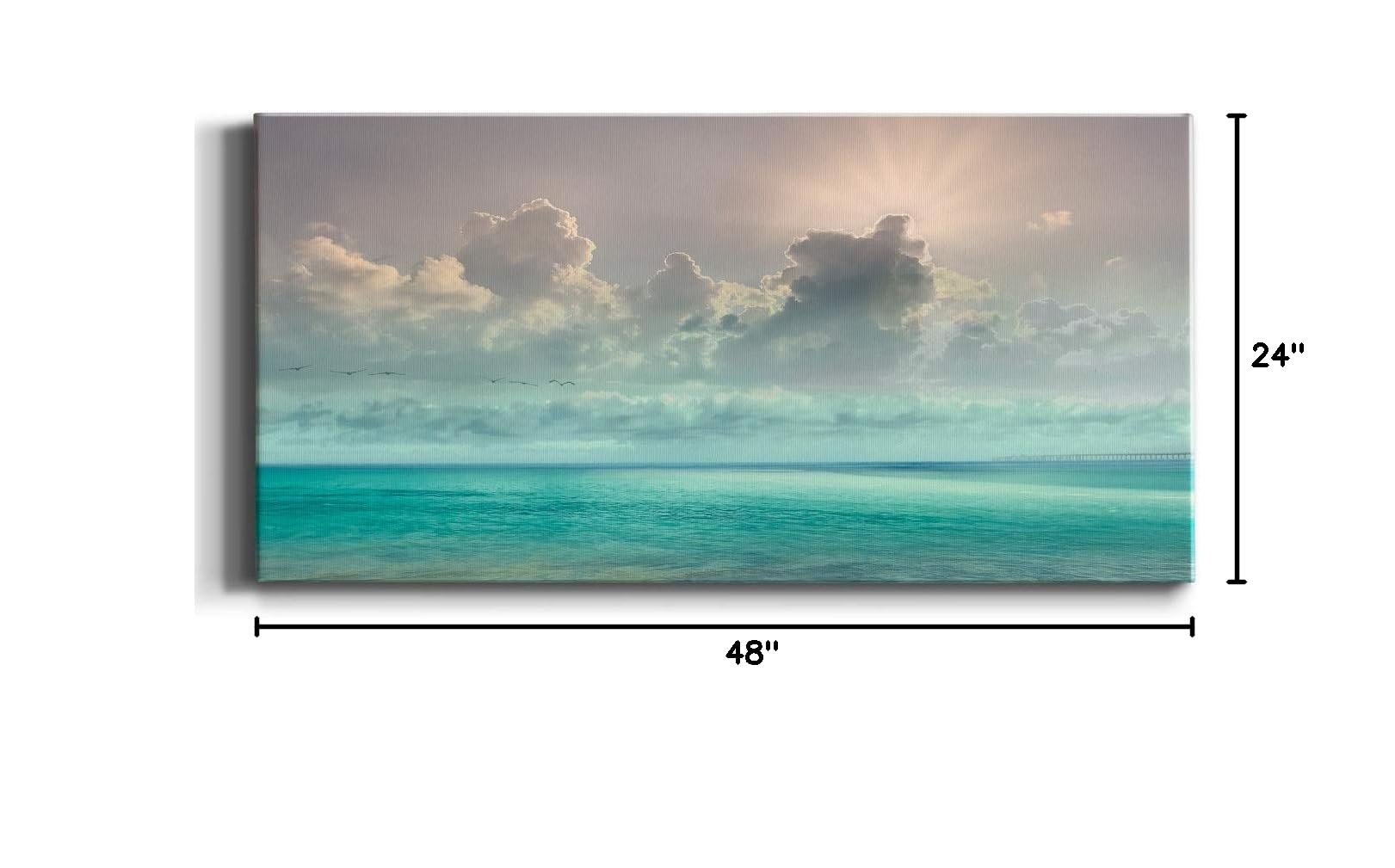 Modern Caribbean Ocean Blue Canvas Wall Art - Landscape Beach Print for Living Room, Bedroom, Bathroom & Office Decor - Ready to Hang 24x48 Inches - Perfect for Coastal, Nautical & Tropical Home Styling