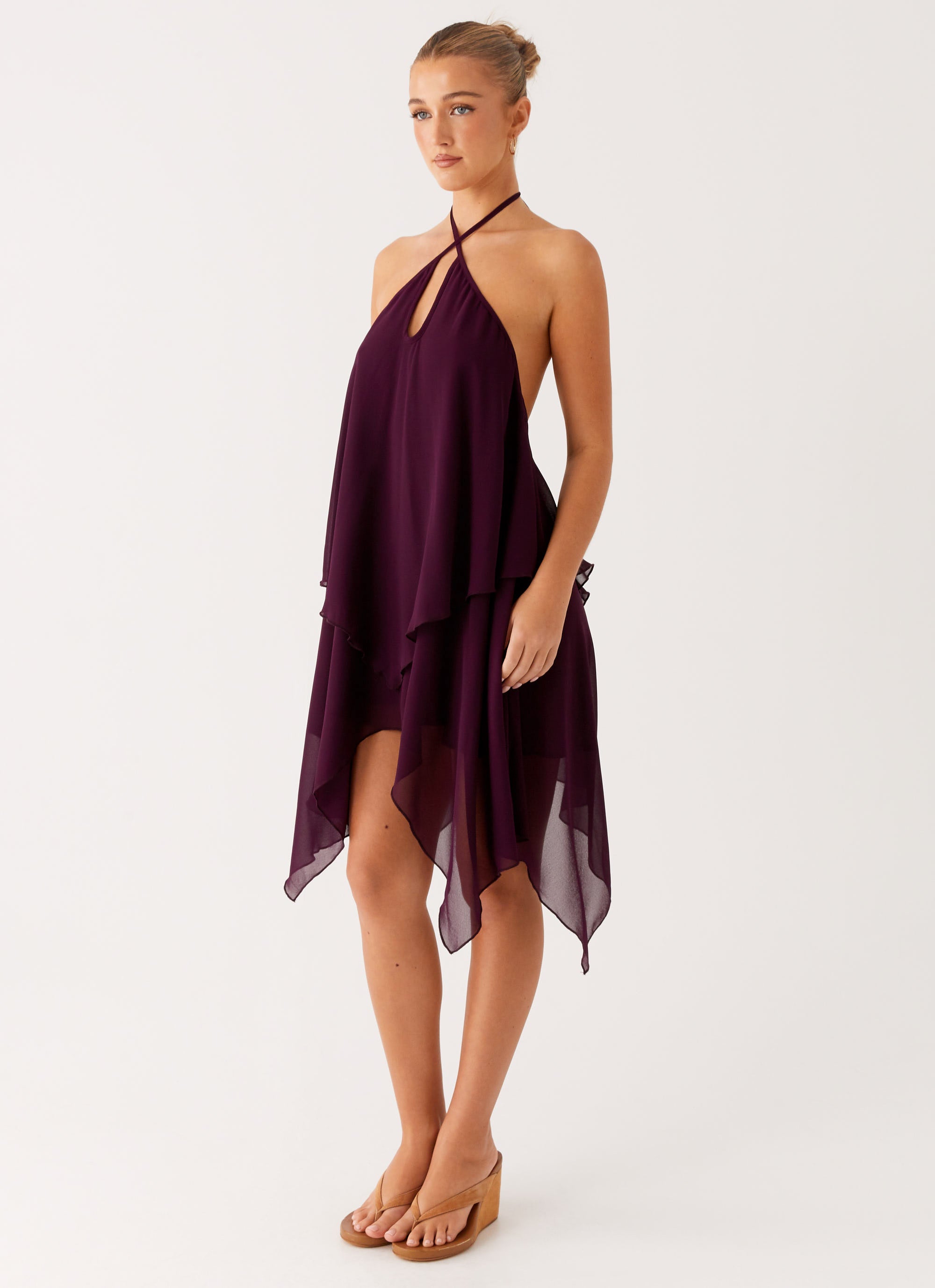 Dalenti Women's Midi Dress - Elegant Plum Purple Flowy A-Line Dress for Casual Wear, Office & Special Occasions