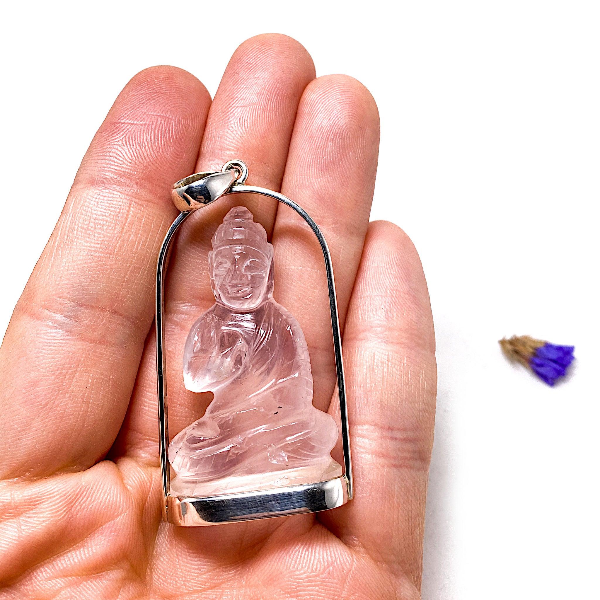 Rose Quartz Buddha Pendant Necklace - Natural Healing Stone Jewelry for Meditation, Spiritual Protection & Positive Energy - Perfect for Yoga, Mindfulness & Gift Giving