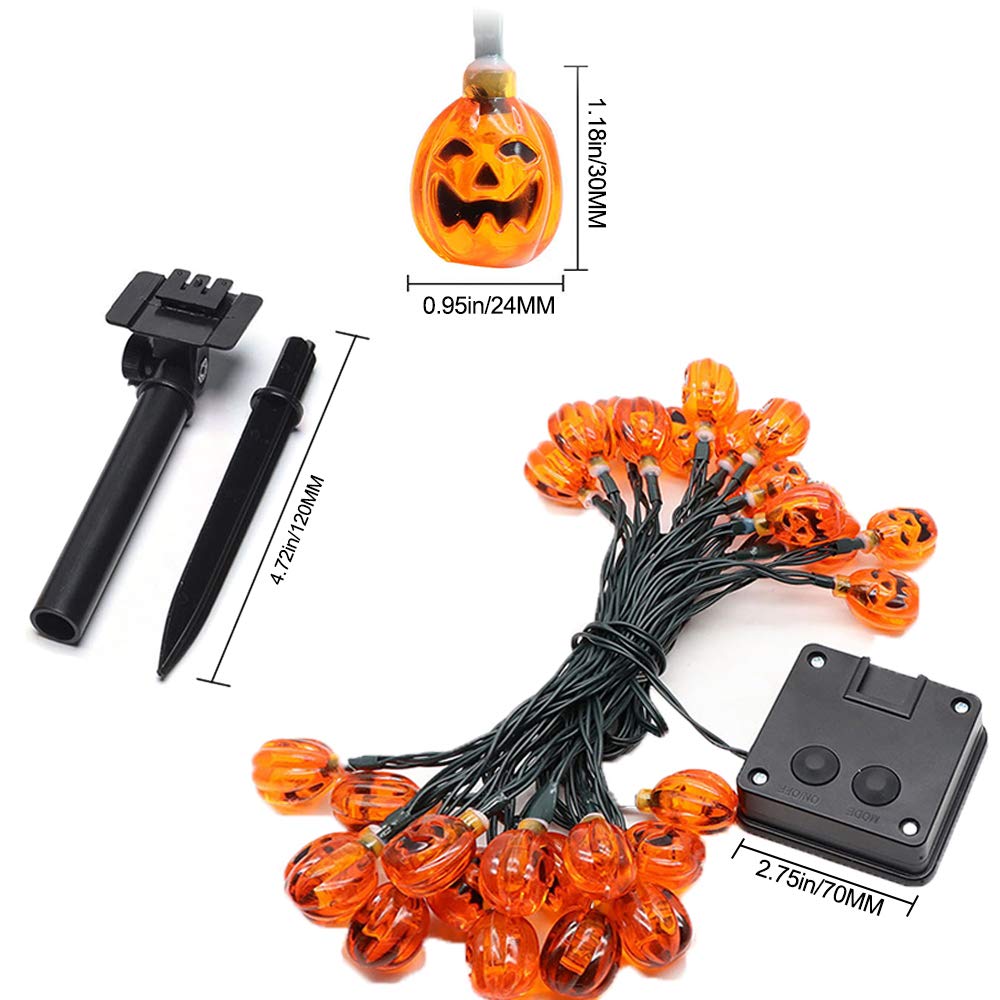 30 LED Solar Pumpkin String Lights - 20ft IP65 Waterproof Outdoor Halloween & Christmas Decorations for Patio, Garden, Gate, Yard - Warm White Lights for Party, Wedding, and Holiday Events