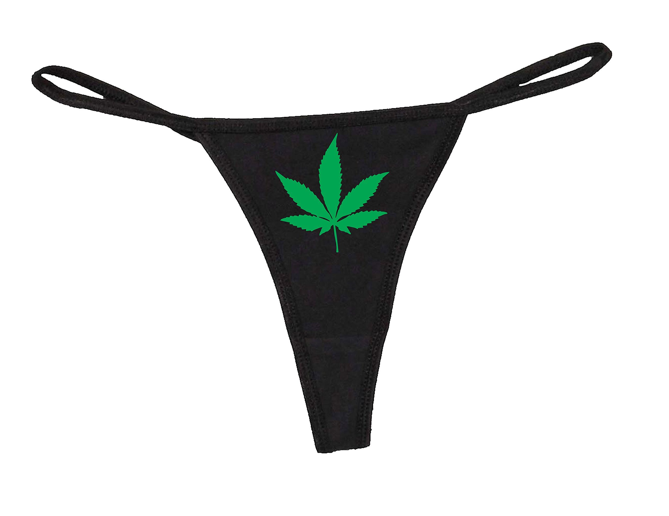 STUFF WITH ATTITUDE Weed Print Black Thong Panties - Sexy Lingerie for Women, Perfect for Valentine's Day & Bachelorette Parties