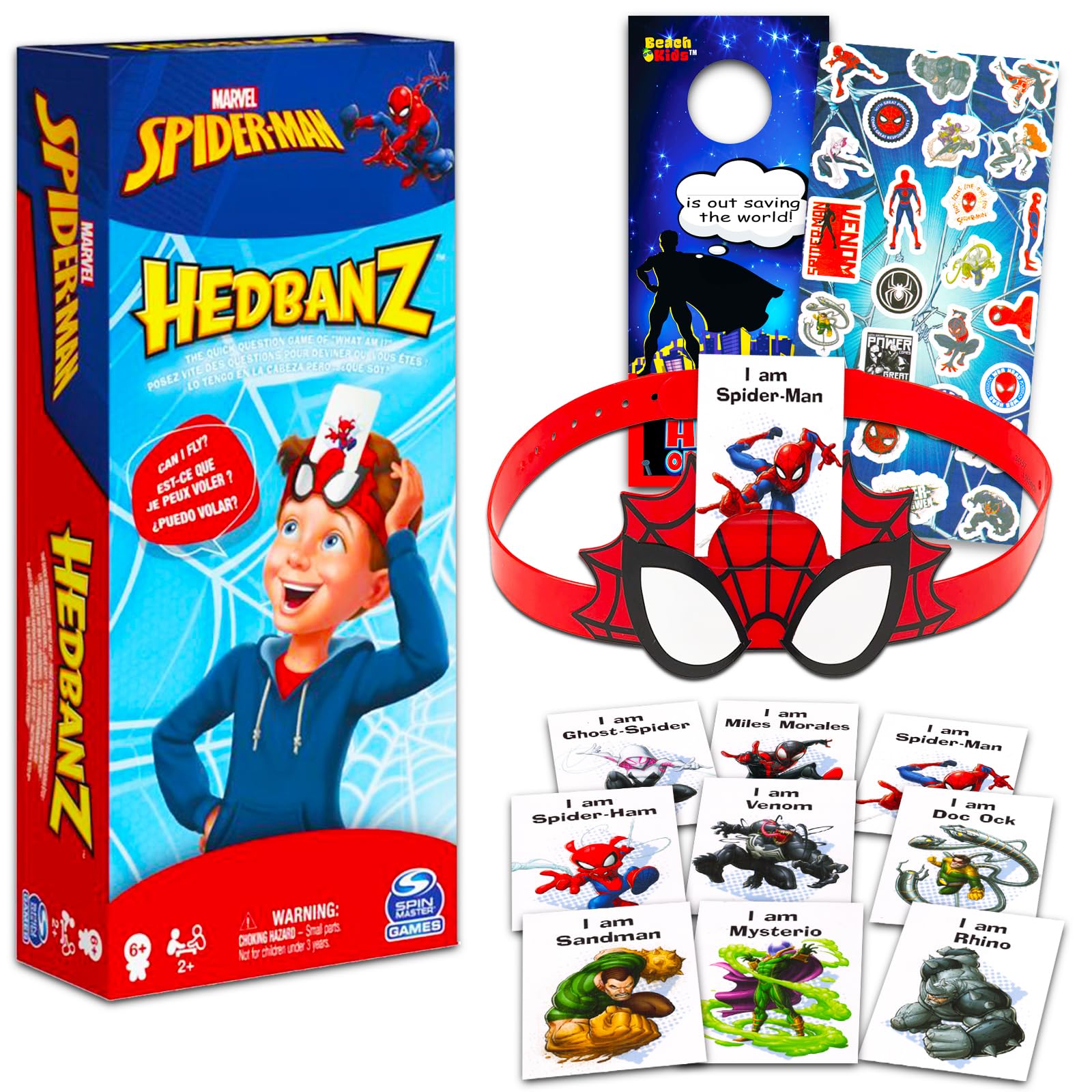 Marvel Spiderman Hedbanz Game Set for Kids - Fun Spiderman Gift Bundle with Hedbanz Game, Stickers & More | Perfect Birthday Gift for Boys & Marvel Fans | Great for Parties, Family Game Nights & Superhero Playtime