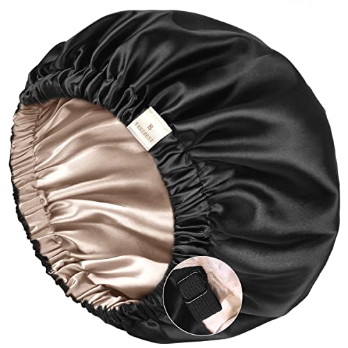 Extra Large Double Layer Reversible Adjustable Satin Sleep Bonnet for Women - X-Large Champagne Hair Protection Cap for Curly, Natural & Afro Hair - Nighttime Hair Care & Travel Essential