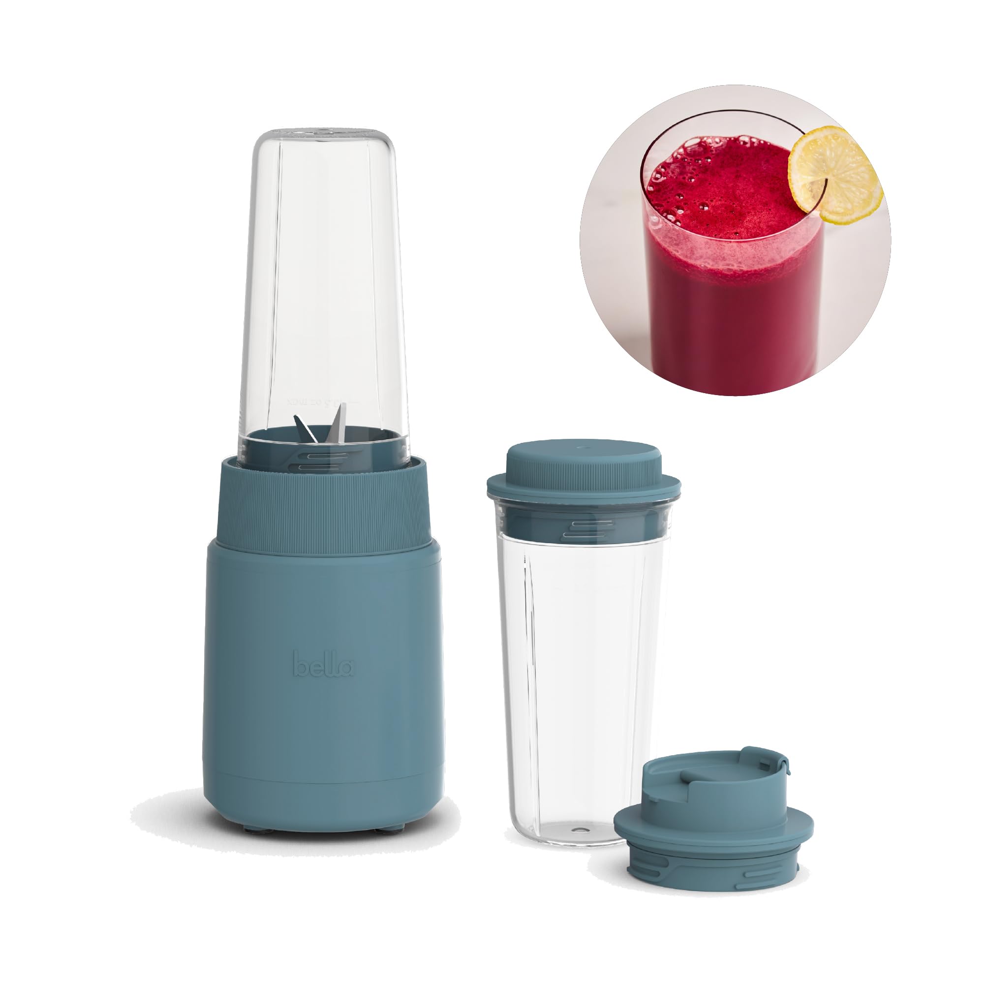 Bella 6-Piece Portable Rocket Blender, Juicer & Smoothie Maker with Press & Twist Design - BPA Free, Dishwasher Safe, 240W Motor & 4-Tip Stainless Steel Blade - Perfect for Smoothies, Juices & Meal Prep at Home, Office or Travel
