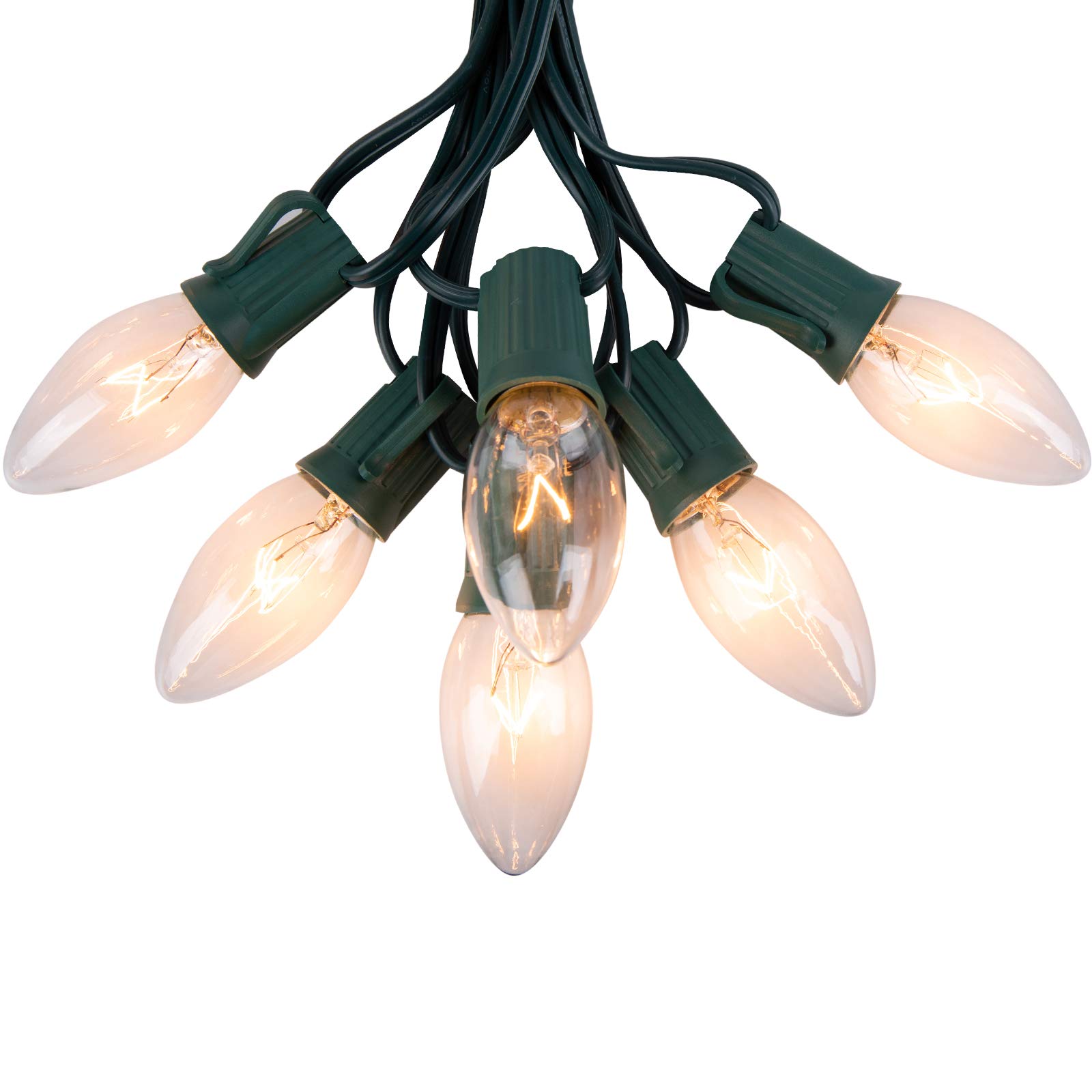 50FT C9 Christmas Lights Outdoor - Warm White Vintage String Lights for Christmas Tree, Indoor Room, Roof, Patio & Party Decor - 50+2 Bulbs, E17 Base, Green Wire - Perfect for Holiday, Wedding & Home Decoration