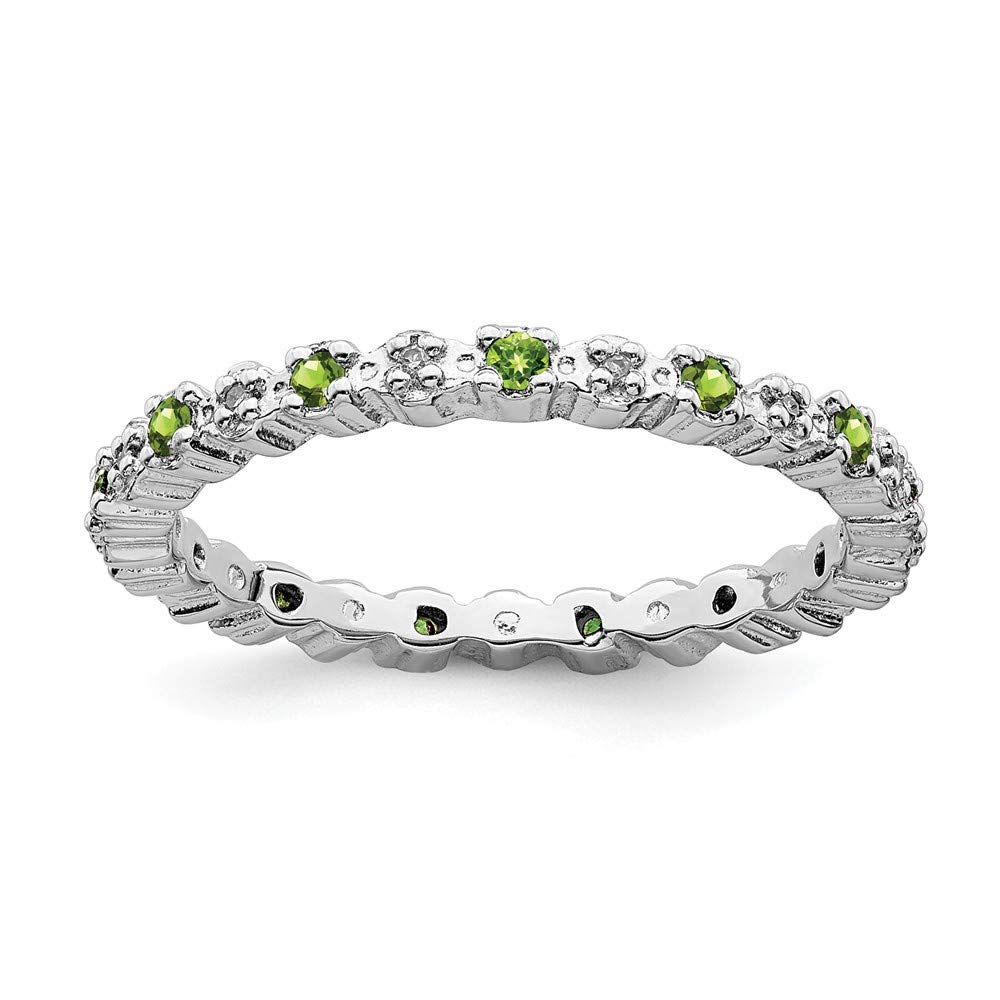 925 Sterling Silver Stackable Peridot Green August Birthstone Ring with Diamonds (0.04 cttw) - Perfect for Everyday Wear, Anniversary Gifts & Stackable Jewelry Collection