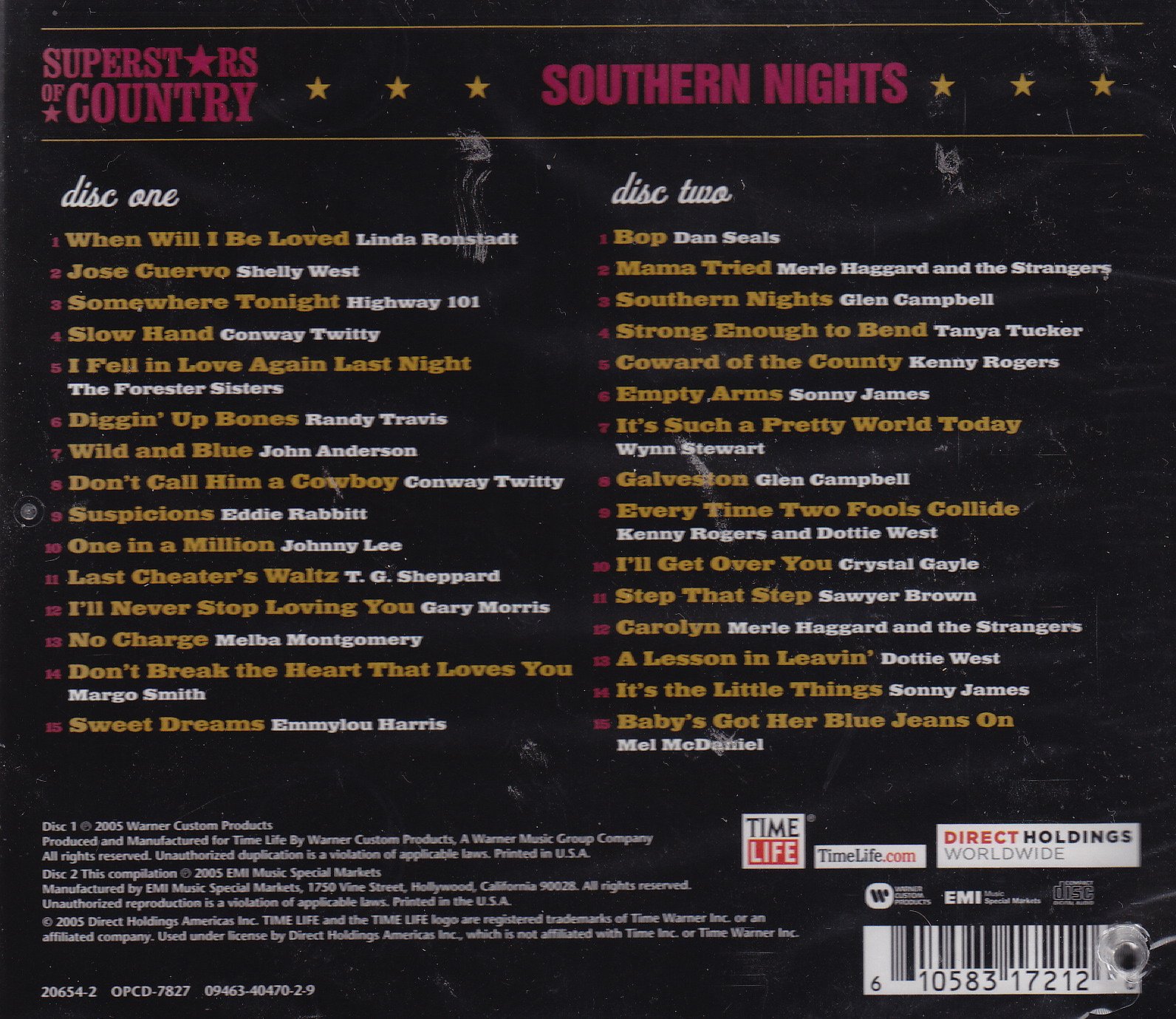 Superstars of Country: Southern Nights (Time-Life) - Classic Country Music Album for Road Trips & Relaxation