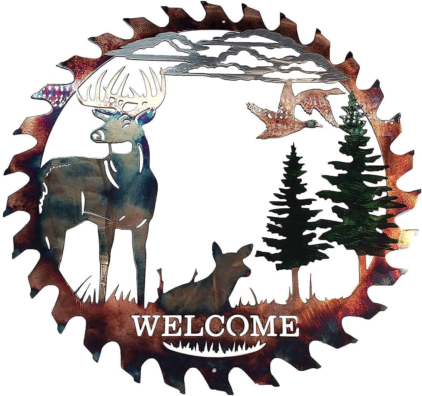 Metal Elk Wall Decor - Rustic Saw Blade Art for Home & Office - Handcrafted Elk Silhouette Wall Art - Perfect for Living Room, Bedroom, Bathroom Decor | Great for Cabin, Lodge & Western Style Interior Design