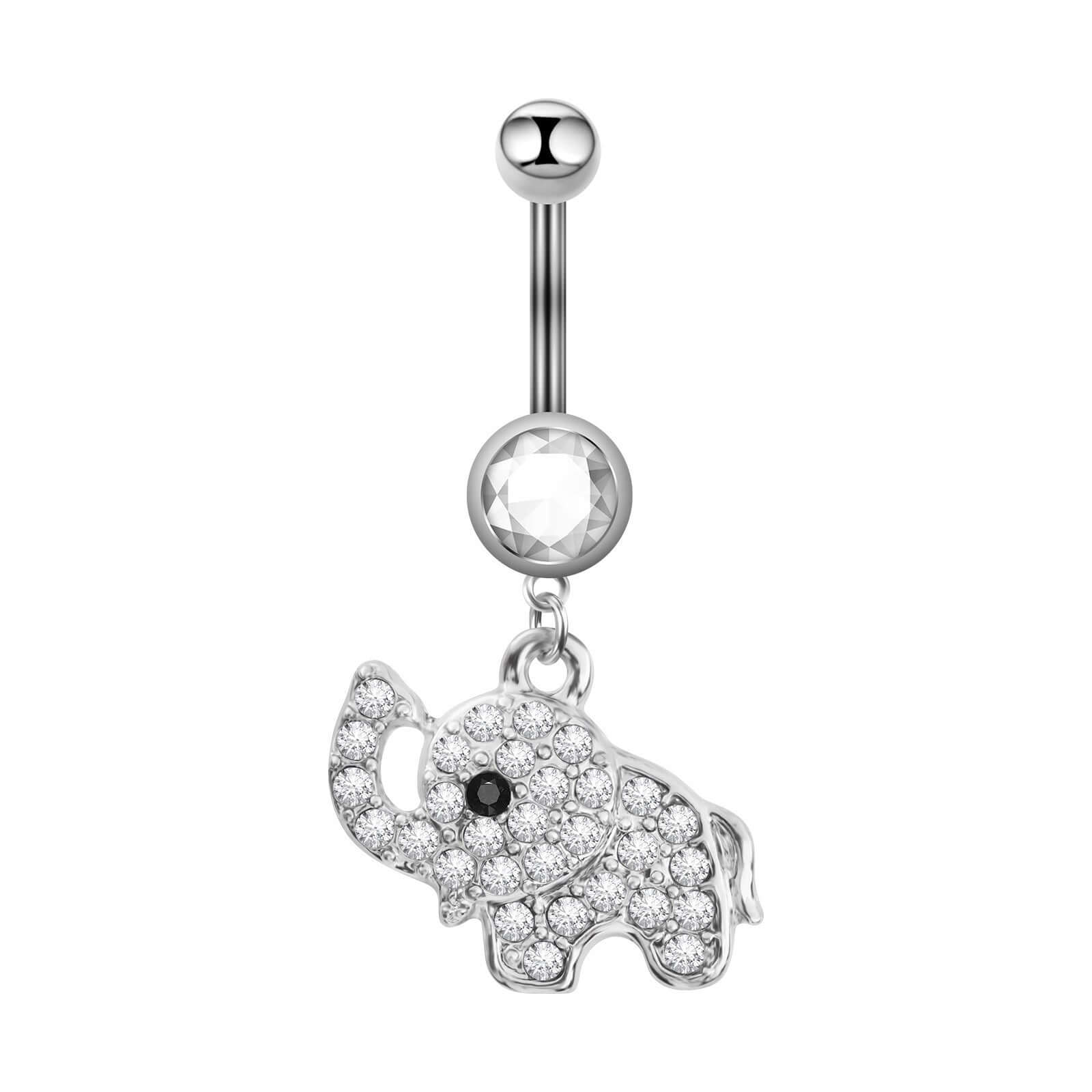 Elephant Top Mount Navel Ring - Stainless Steel Belly Button Piercing Jewelry | SX0801 | Perfect for Belly Dance, Beach Wear & Body Jewelry Fashion