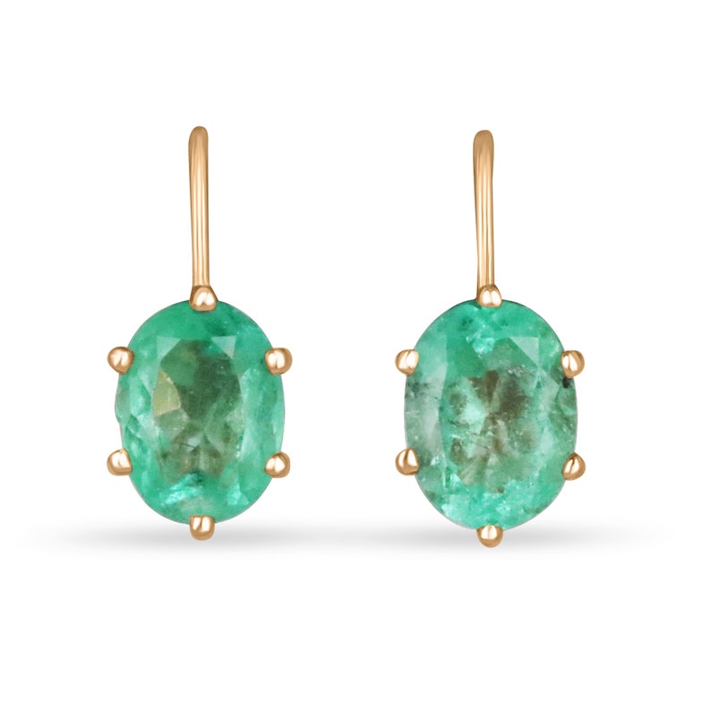 3.0tcw 14K Rose Gold Oval Cut Medium Green Colombian Emerald 6 Prong Lever Back Earrings for Women - Elegant Wedding, Anniversary & Evening Party Jewelry Gift