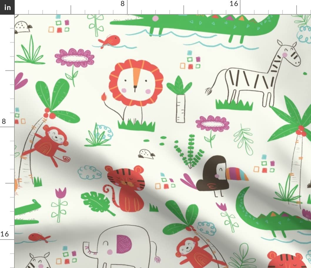 Safari Animal Print Cotton Poplin Fabric by The Yard - Bird, Fish, Tree, Jungle, Lion, Zebra, Monkey, Alligator Design for Sewing, Quilting, Dresses & DIY Crafts - Perfect for Home Decor, Upholstery, and Fashion Projects