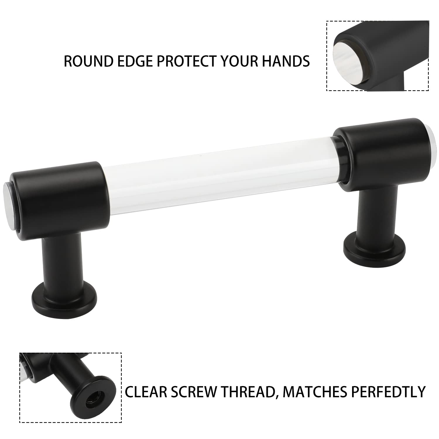 Peaha 25 Pack 3 Inch Black Acrylic Drawer Pulls - Clear Cabinet Handles for Kitchen & Bathroom - Durable Cabinet Hardware for Drawers, Cabinets, and Furniture