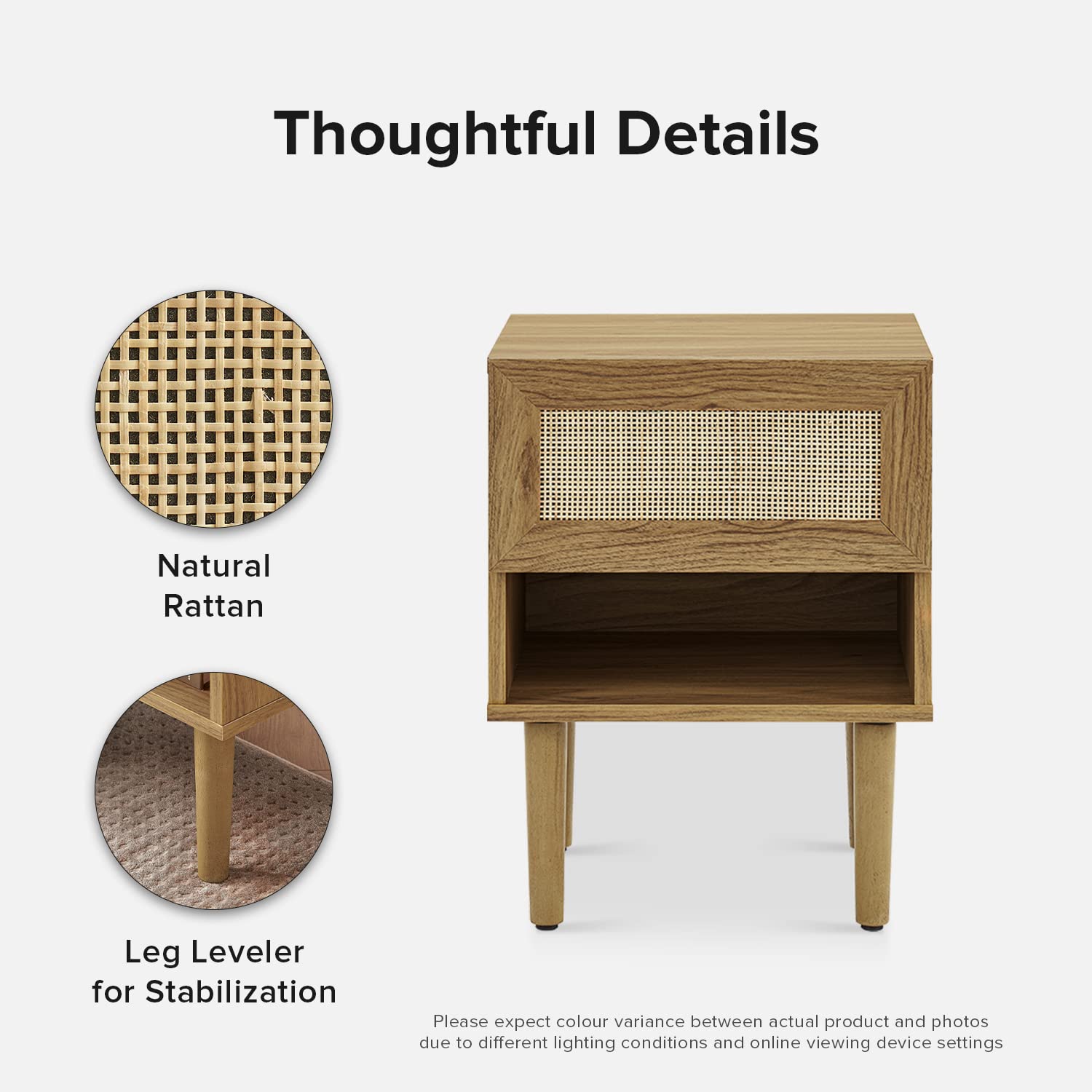 Haylee Night Stand - Modern Boho Farmhouse Bedside Table with Storage Drawers, Small End Table for Living Room & Bedroom - Solid Oak Wood Nightstand (Perfect for Reading Nook, Guest Room or Apartment Decor)