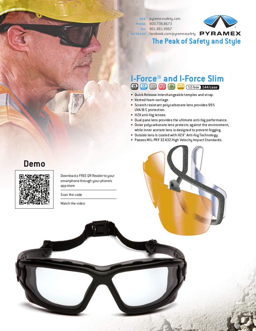 PYRAMEX I-Force Sporty Dual Pane Anti-Fog Safety Goggles - Black Frame with Clear Anti-Fog Lens for Cycling, Skiing, Motorcycling & Outdoor Sports