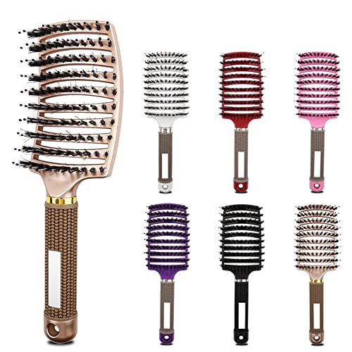 Boar Bristle Hair Brush for Women - Detangling Brush for Thick Long Curved Hair, All Purpose Massage Wet Brush for Women and Girls (Black) - Perfect for Daily Styling, Salon Use & Travel