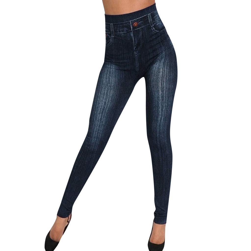 FONMA Women's High Waist Stretchy Skinny Pants - Printed Faux Denim Leggings with Seamless Comfort | Perfect for Work, Yoga & Casual Wear