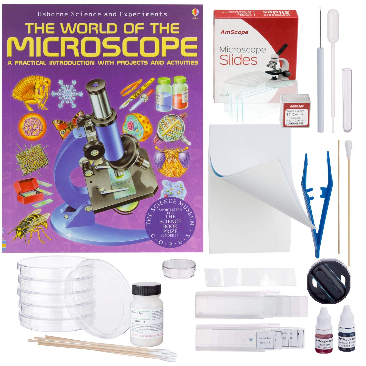 AmScope Compound Microscope Accessory Kit with Preparation & Culturing Book | AK-MSP02 | Ideal for Science Labs, Biology Students & Home Schooling Experiments