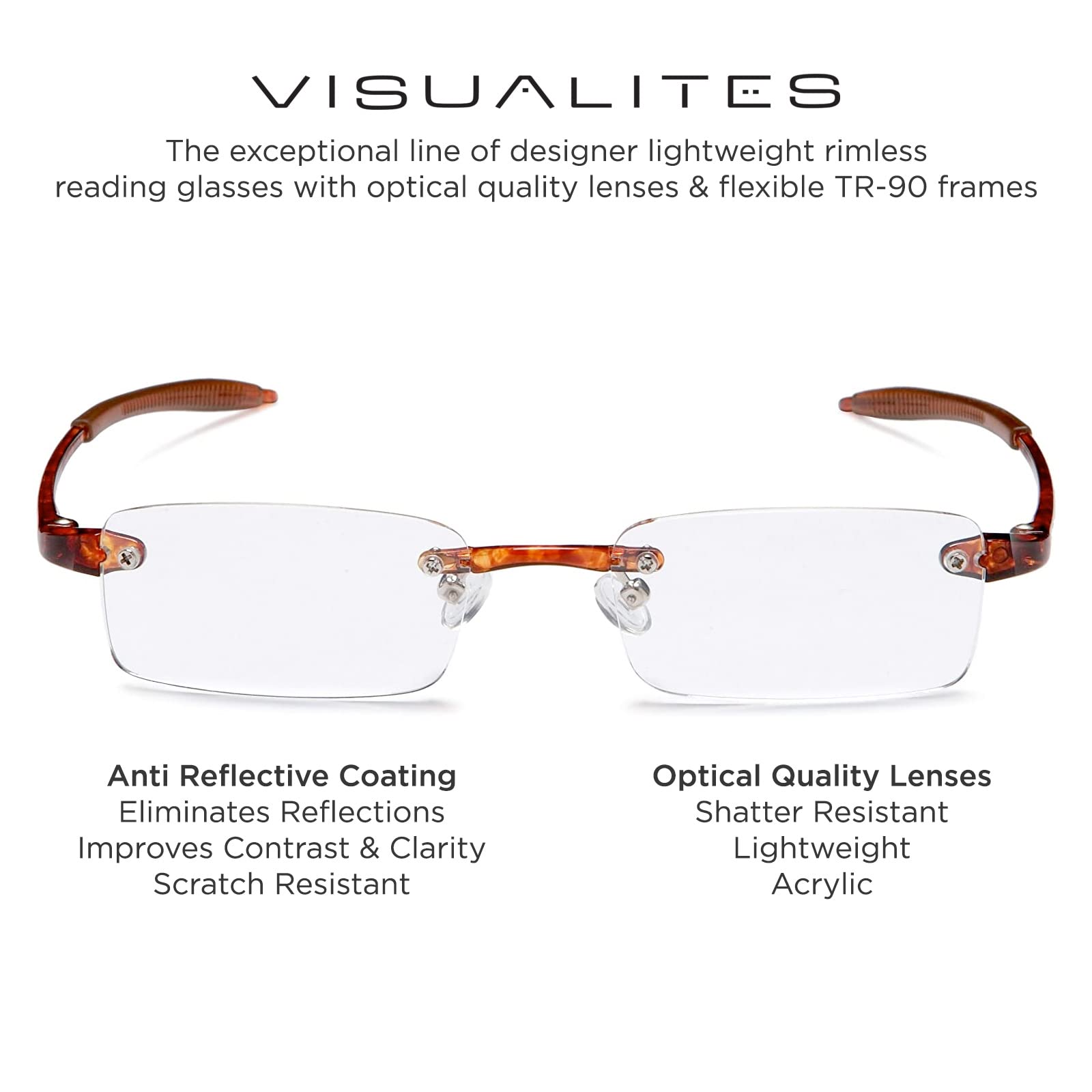 Lightweight Rimless Reading Glasses for Men and Women - VIS 1 Model - Comfortable Blue Light Blocking Glasses for Reading, Computer Work & Office Use