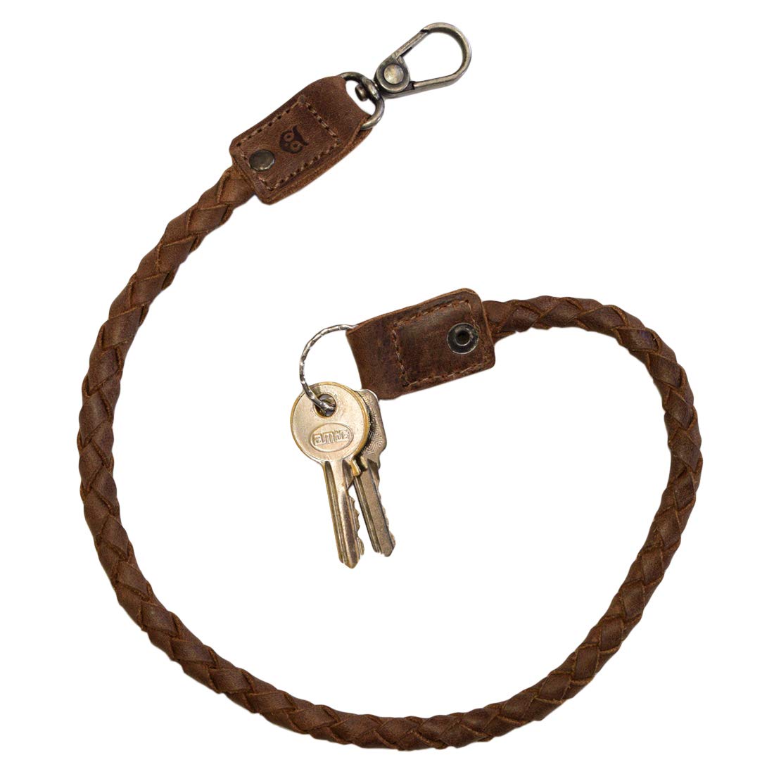 Braided Biker Chain Key Lanyard - Full Grain Leather Keychain with Strap & Hook - Handmade Rustic Travel Accessories for Wallet Keys - Bourbon Brown - Perfect for Motorcycle Riders, Travelers & Everyday Carry