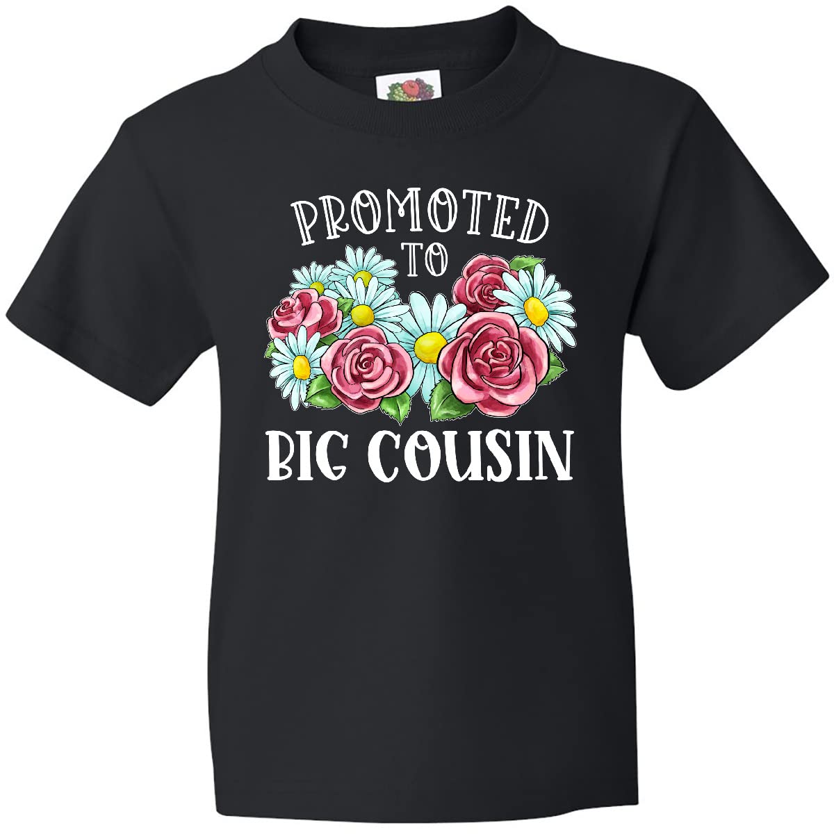 Inktastic Big Cousin with Flowers Youth T-Shirt - Cute Floral Graphic Tee for Kids & Teens - Perfect for Family Reunions, Birthdays & Casual Wear